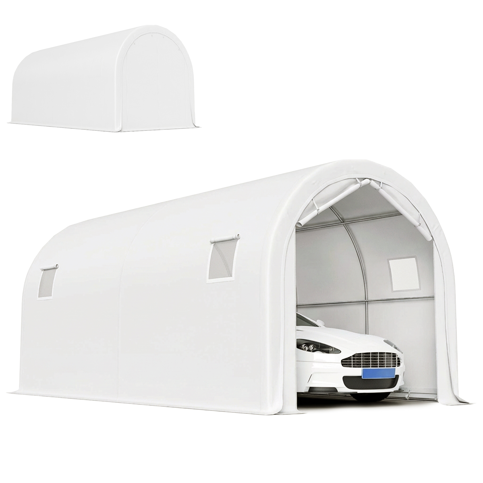 Outsunny Garage extérieur pour voiture 3x6 m imperméable avec tissu PE résistant, structure en métal galvanisé, UPF 30+, blanc