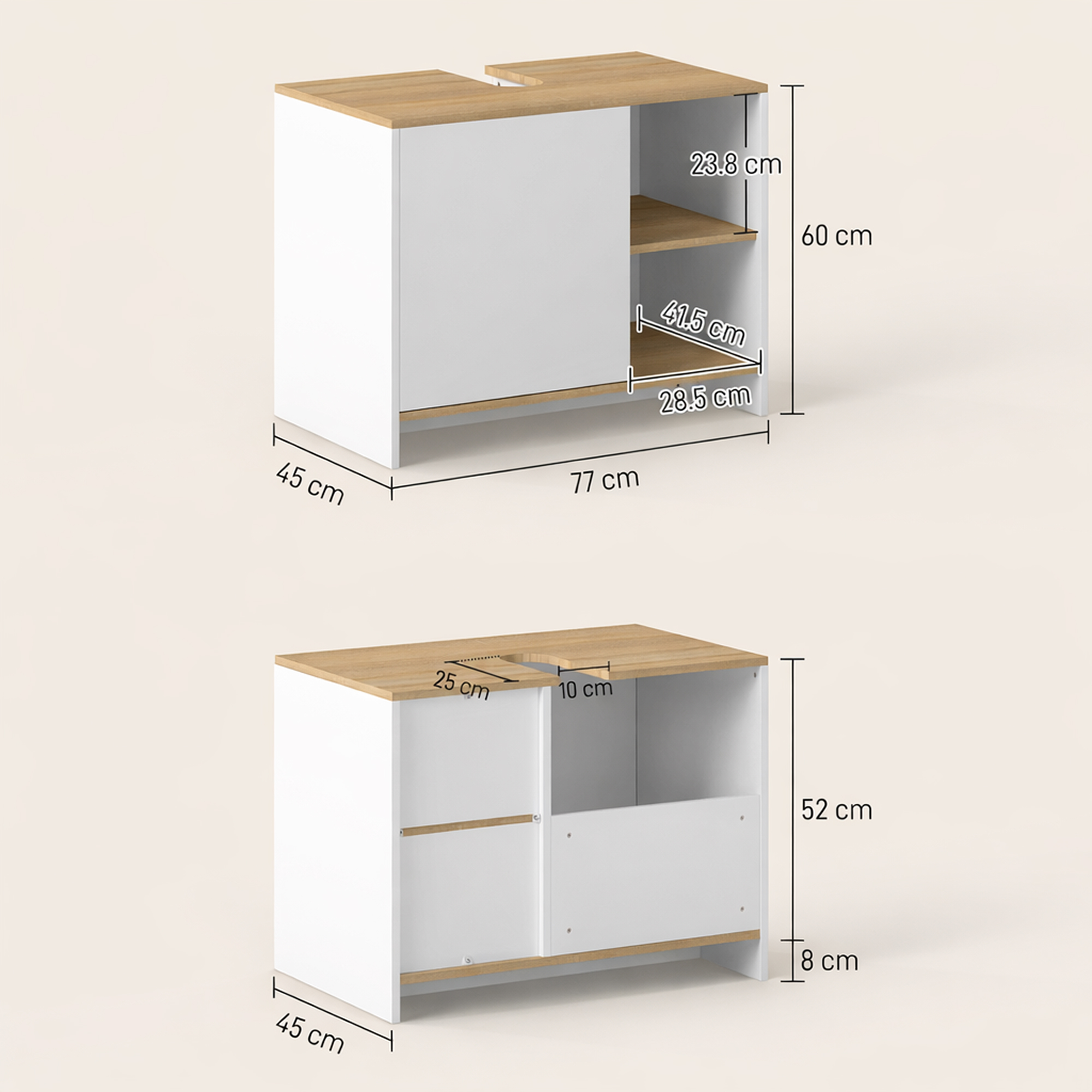  Dulap pentru lavoar pentru baie, 77x45x60cm, alb si culoarea lemnului [2]