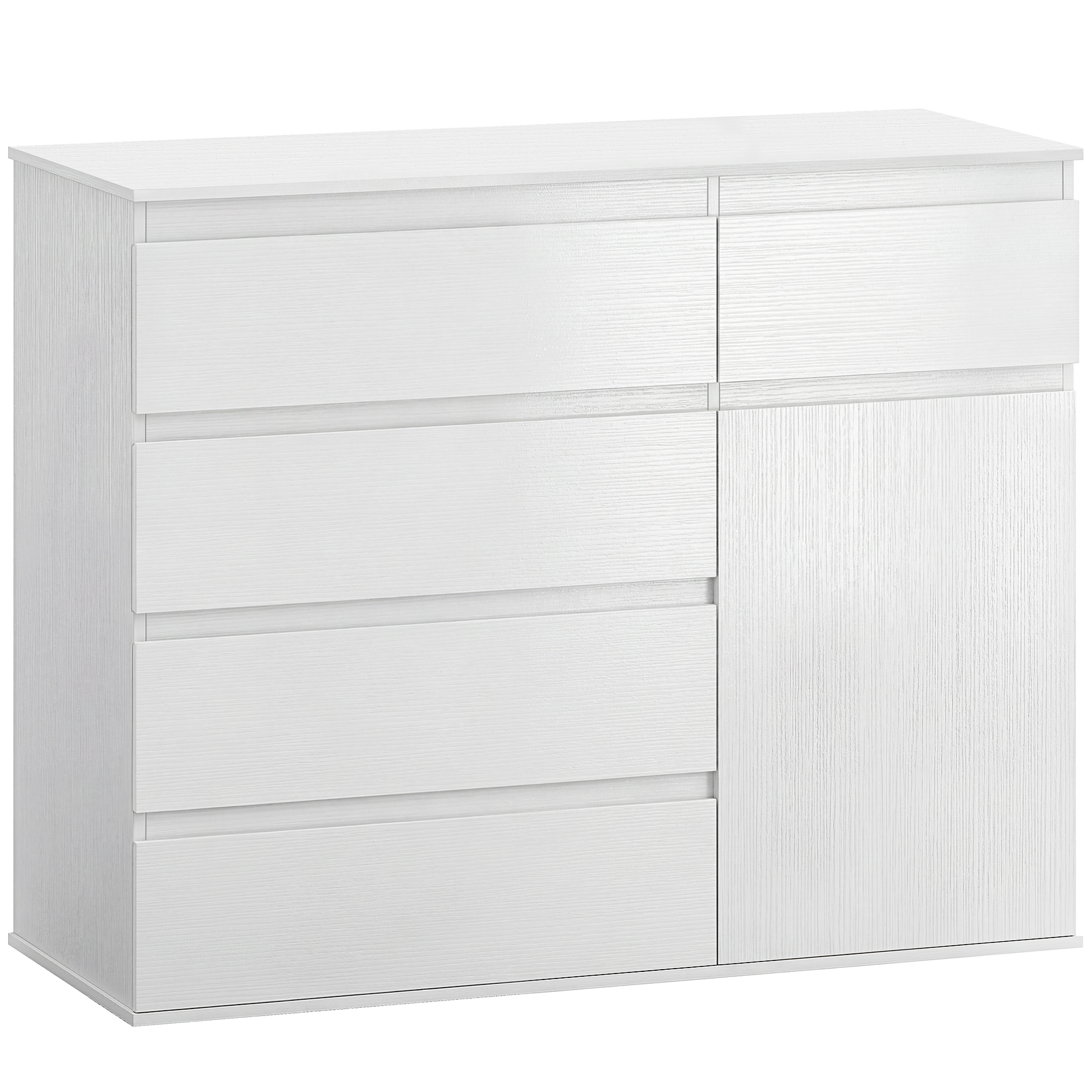 HOMCOM Aparador para salón, mueble de almacenaje con 5 cajones, estante ajustable y puerta con cierre suave, 100 x 40 x 80 cm, blanco