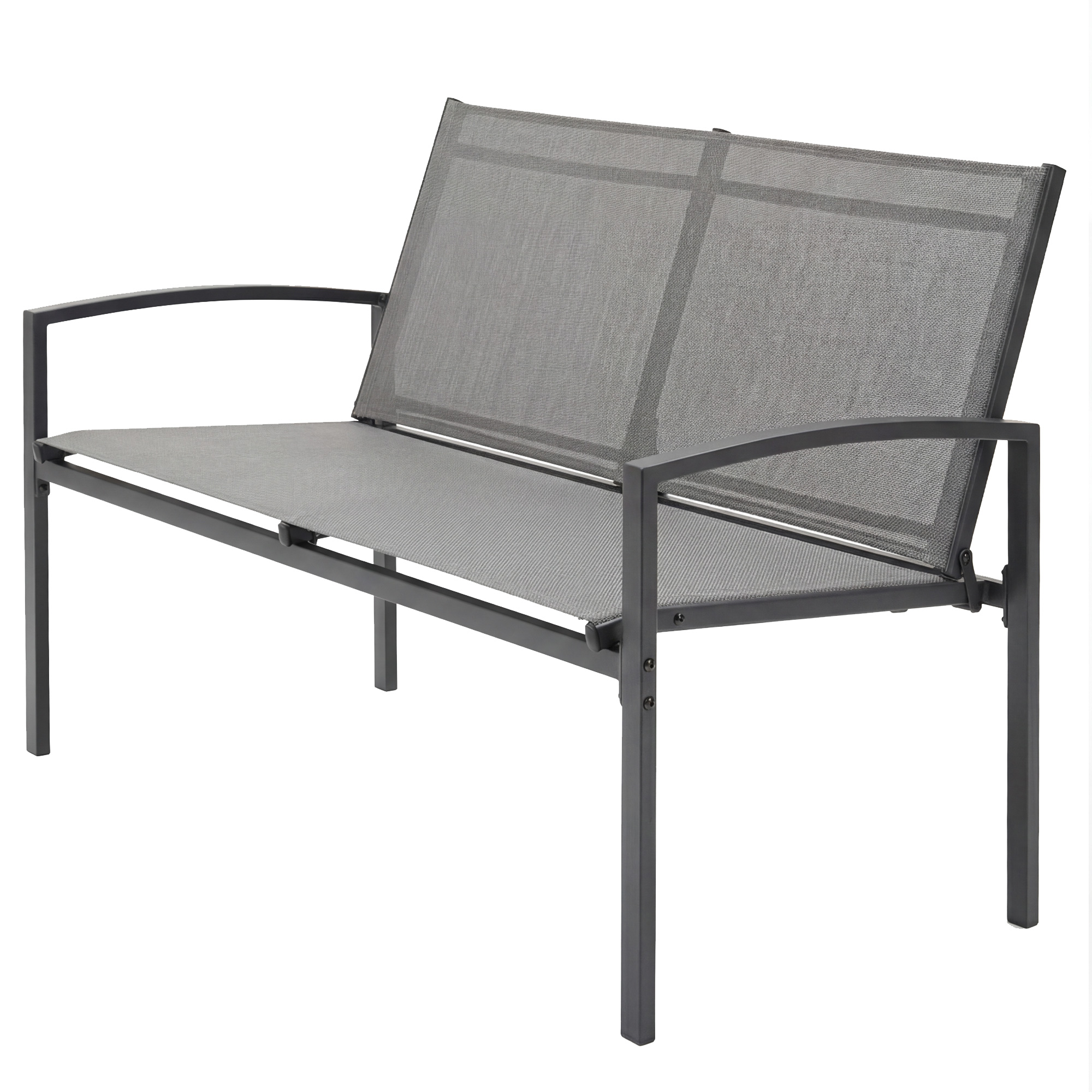 Outsunny Banquette de jardin 2 places résistante aux intempéries banquette extérieure en métal avec assise en maille respirante accoudoirs incurvés 112 x 66 x 80 cm Gris