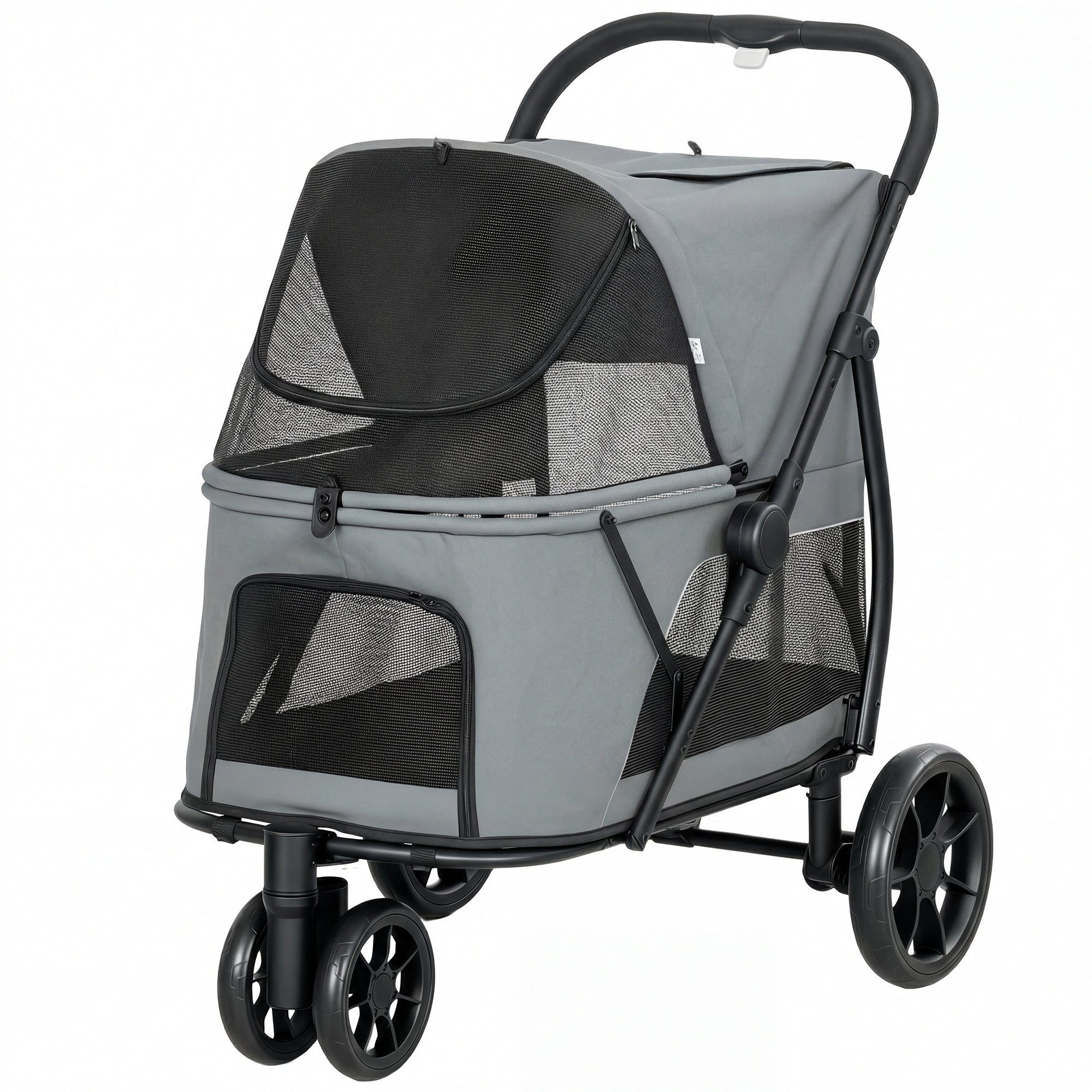 PawHut Poussette pour Chiens Pliable à 3 Roues Fenêtres en Maille Coussin Lavable Tout-Terrain Charge 20 kg 92x63x95 cm Gris