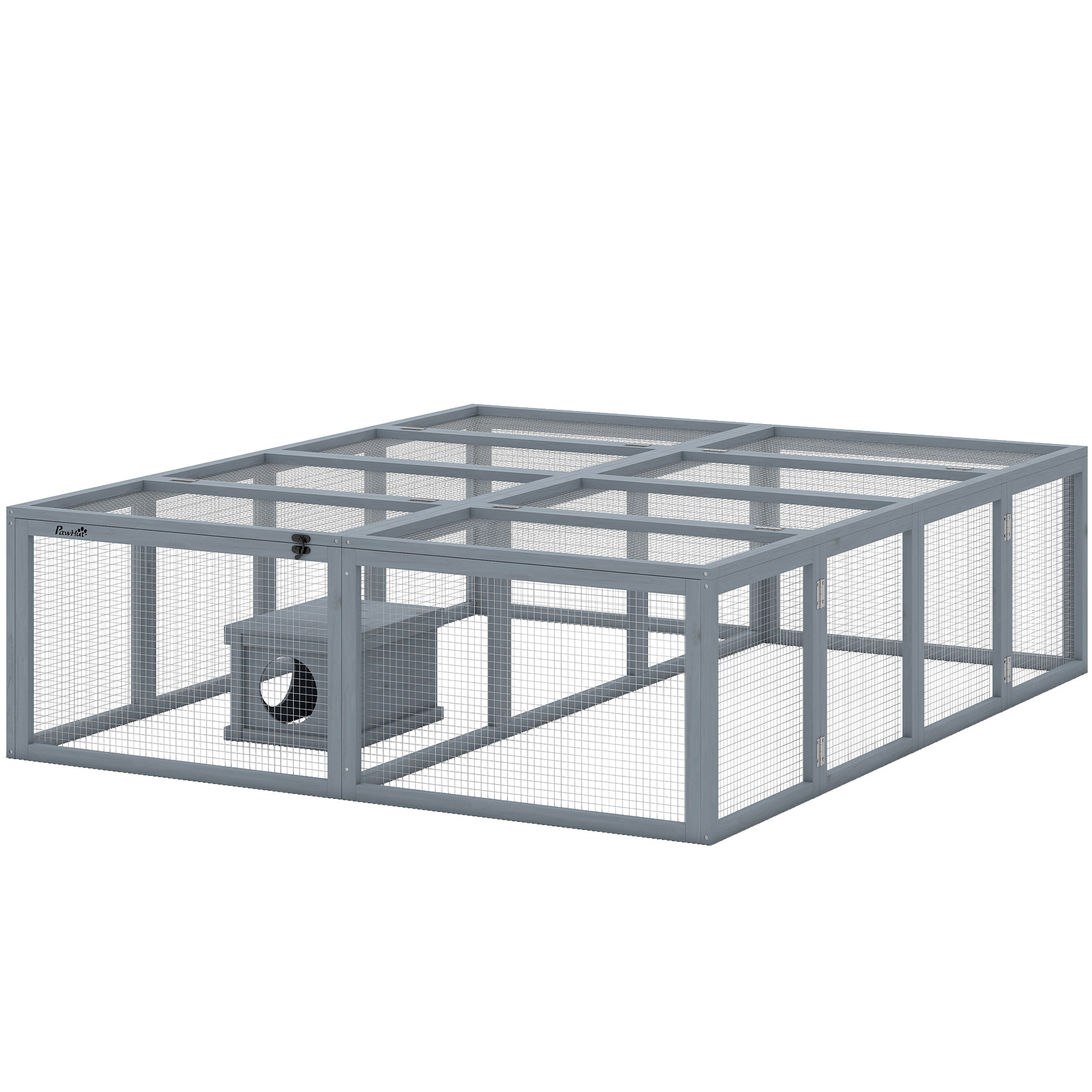 Meilleurs prix pour PawHut Enclos extérieur clapier en bois avec 2 portes Maisonnette pour 2-4 lapins nains 180,4 x 150 x 48 cm Gris