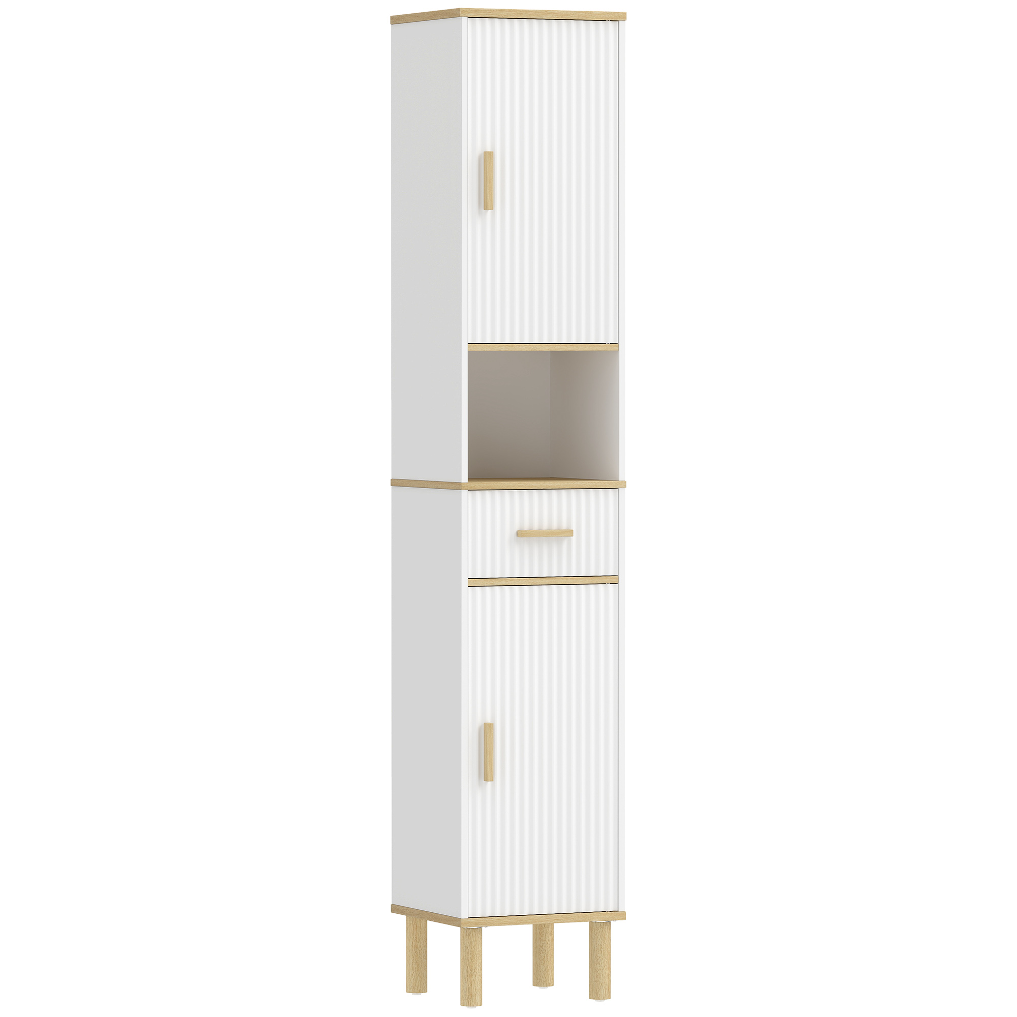 HOMCOM Columna de Baño Estrecha con Estantes Ajustables Cajón Compartimento Abierto 31,5x29,7x171,5 cm Blanco