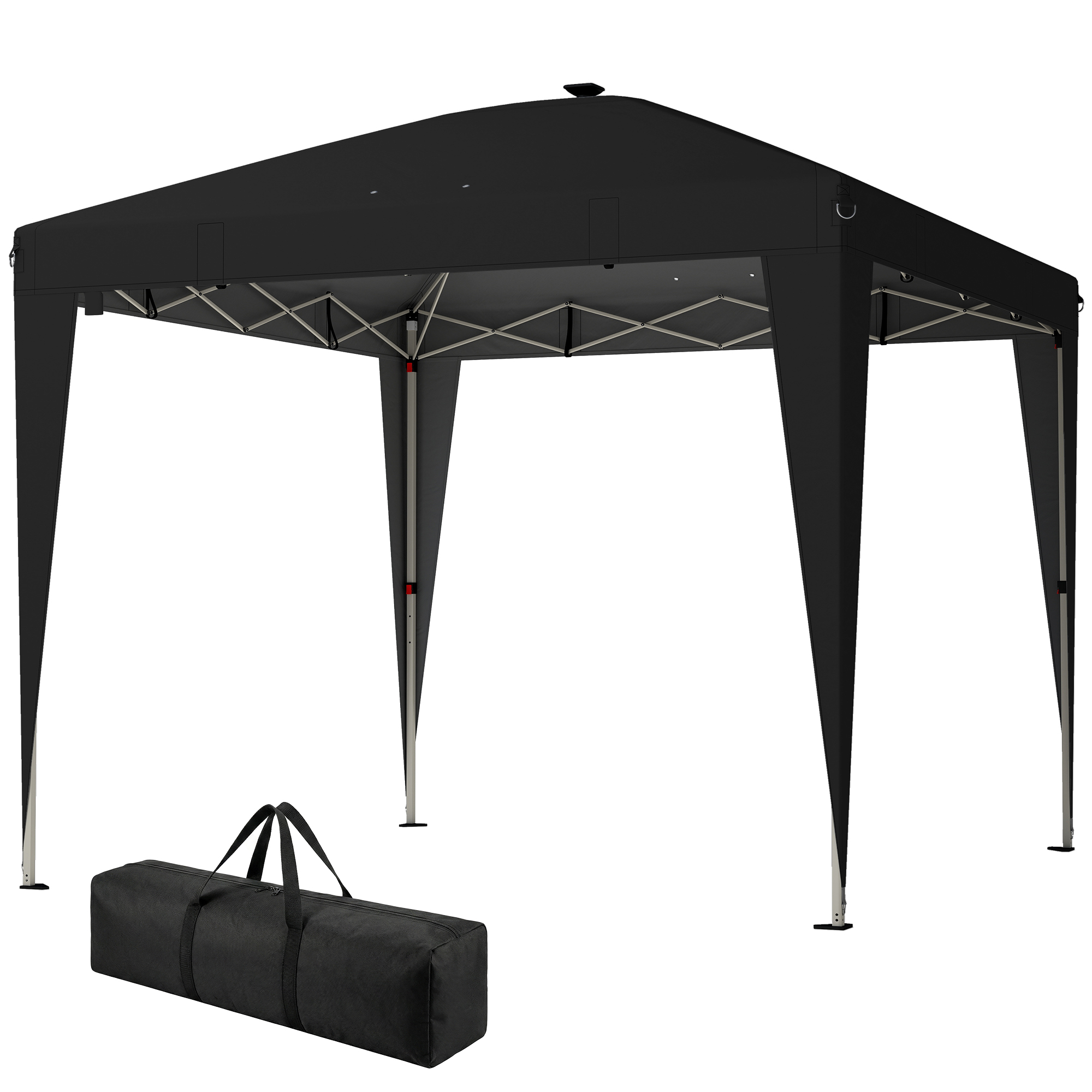 Outsunny Gazebo 3x3 m Pliable à Hauteur Réglable avec Lampe Centrale et Télécommande, en Métal et Polyester, Noir