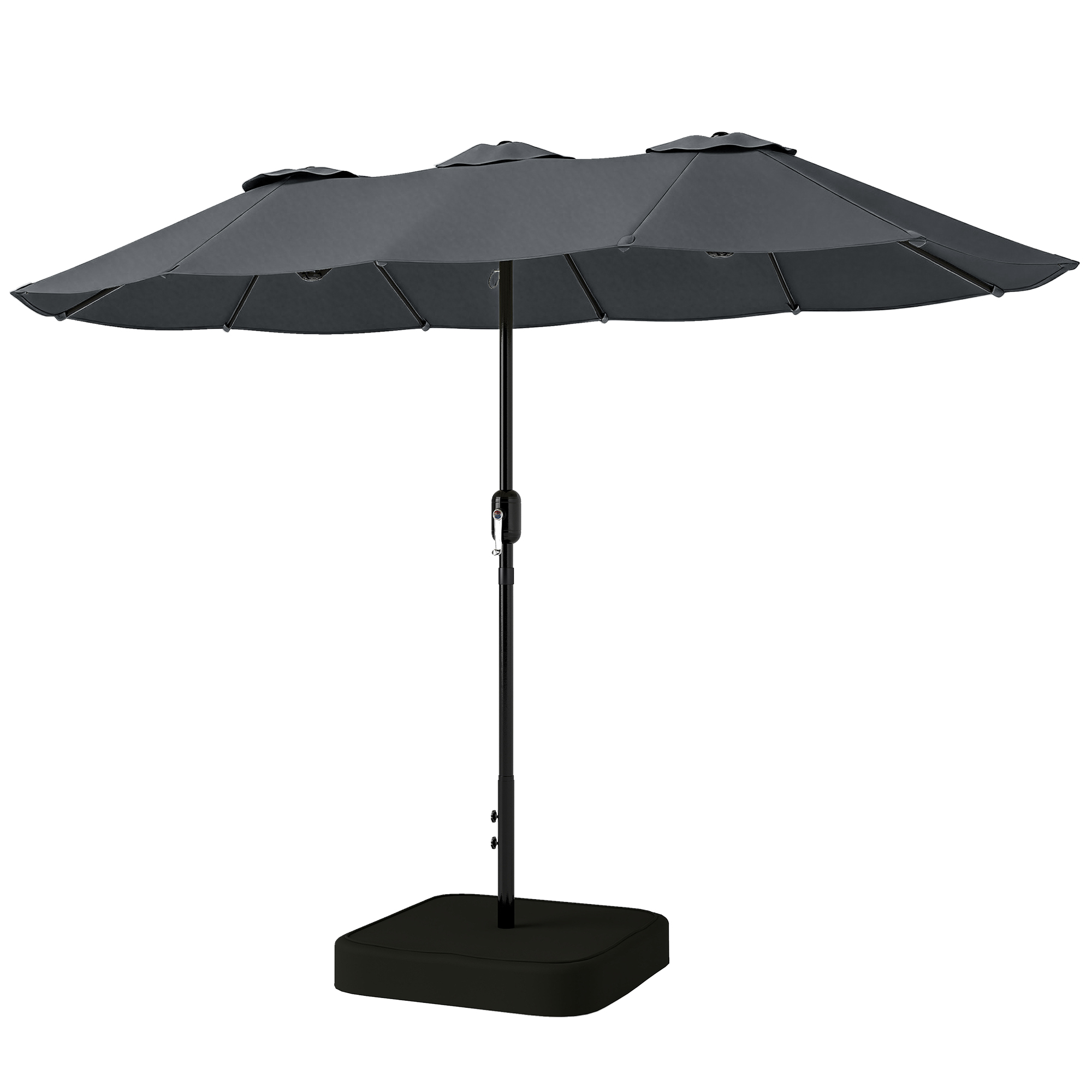 Outsunny Parasol Double à 12 Baleines avec Manivelle, Base en Croix et Sacs, en Métal et Polyester, 3x1.5 m, Gris Foncé