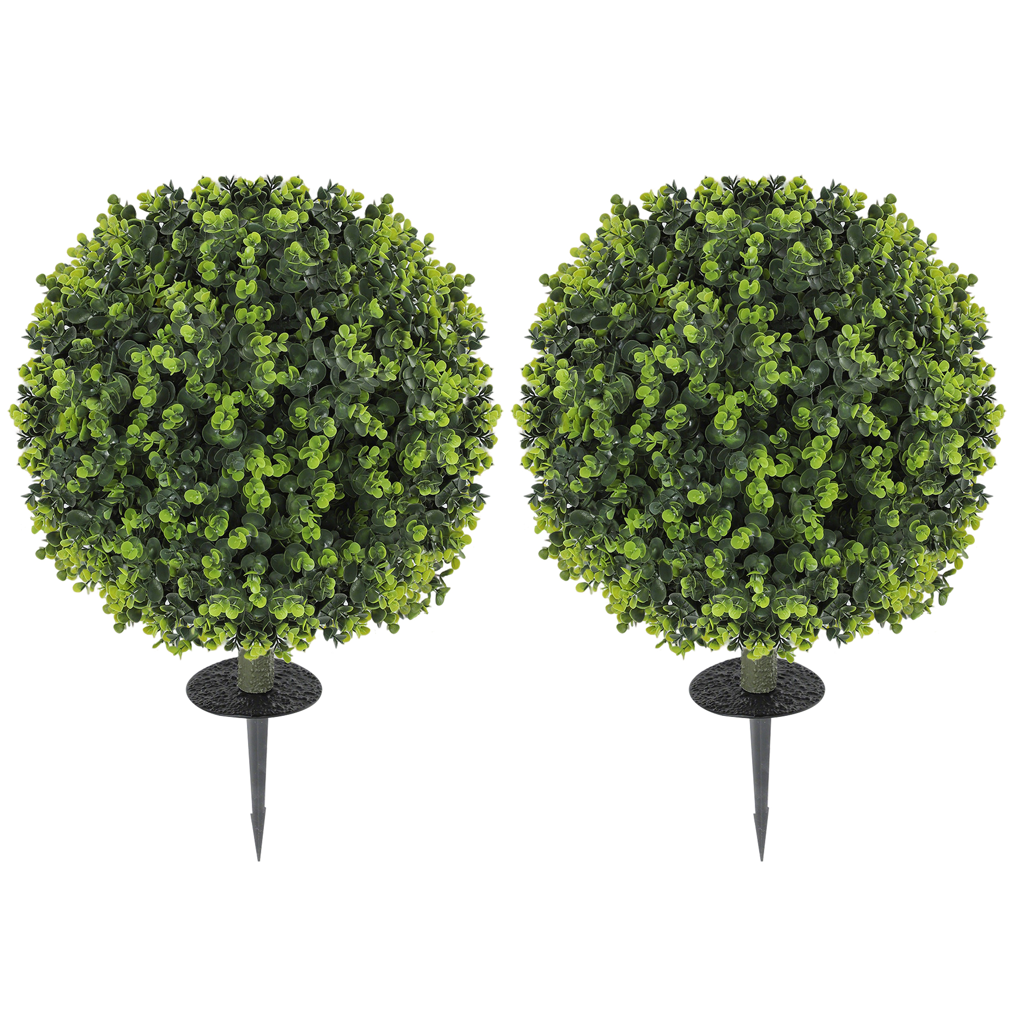 HOMCOM Set 2 Plantas Artificiales de Boj de 40 cm con Estaca Integrada para Interior y Exterior, Verde