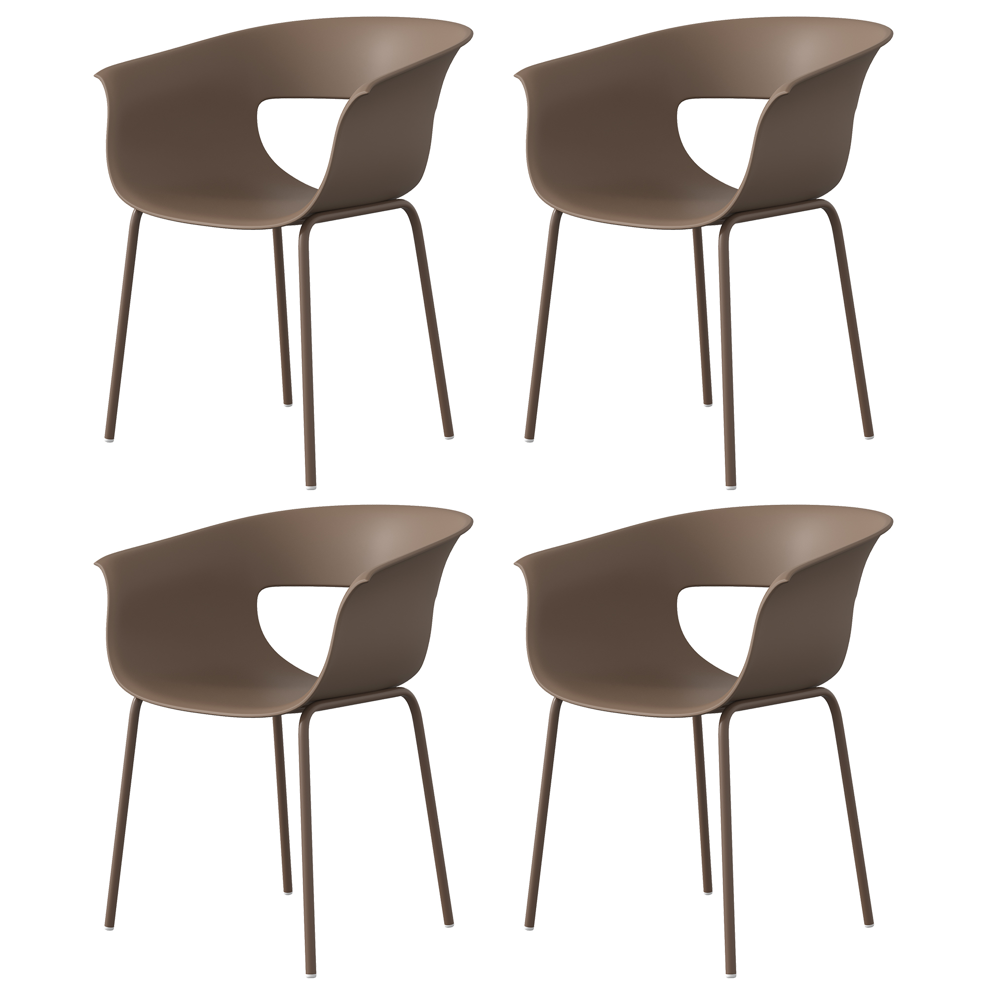 Outsunny Chaises de jardin Lot de 4 ergonomiques chaises de balcon design ajouré accoudoirs résistantes aux intempéries anti-rouille Café