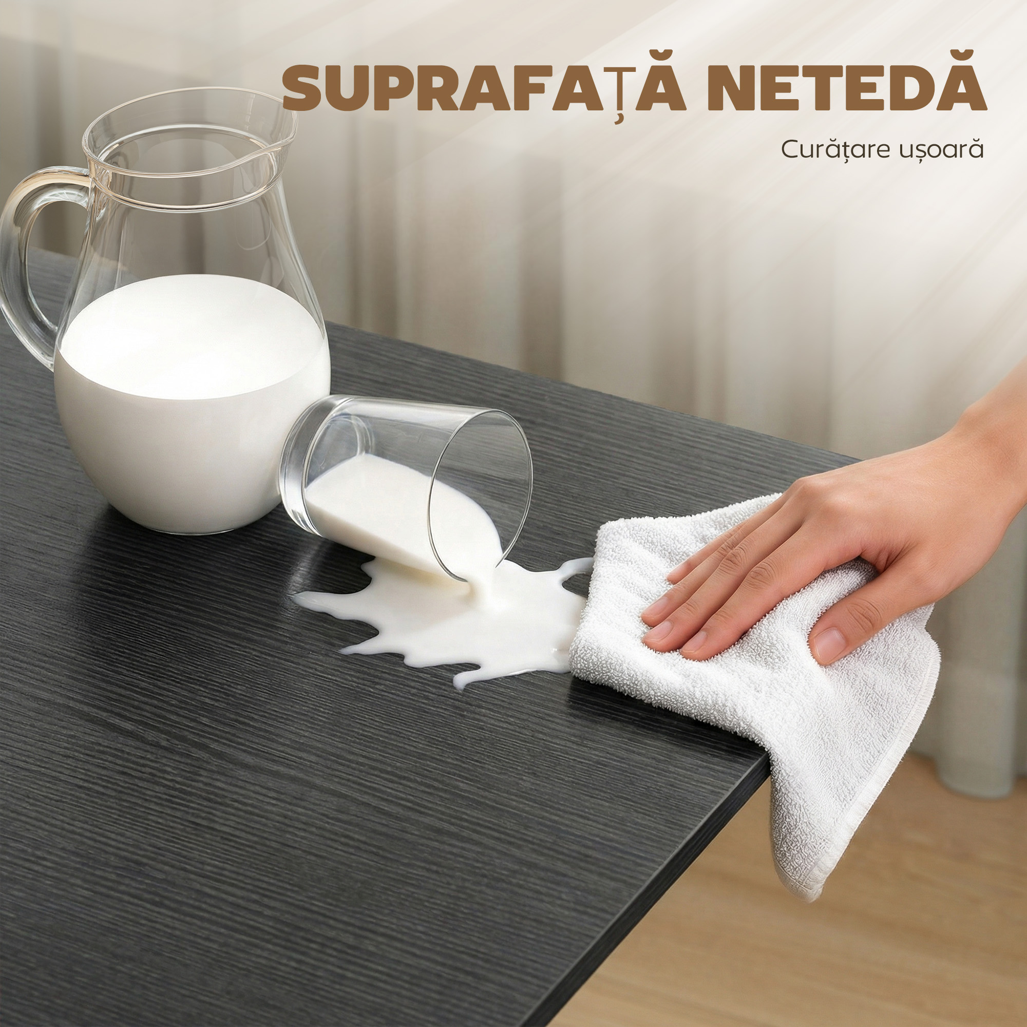  Masa de Dining Pliabila, Masa de Bucatarie Rabatabila cu Roti si Frane pentru 4-6 Persoane, Masa Compacta cu Structura din Otel, 120x80x73 cm, Negru cu Efect de Lemn [6]