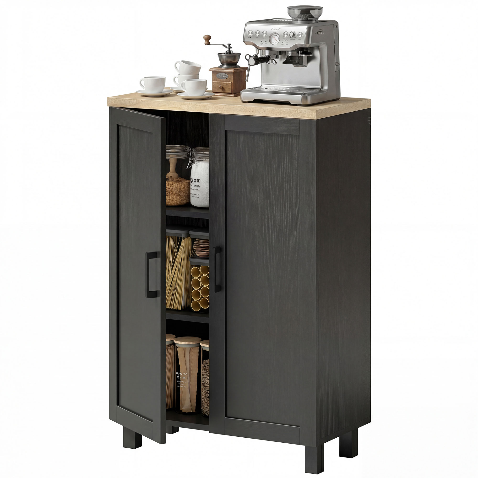 HOMCOM Buffet de Salon Étroit 2 Portes Armoire de Cuisine avec Étagère Réglable pour Entrée 60x30x90 cm Noir