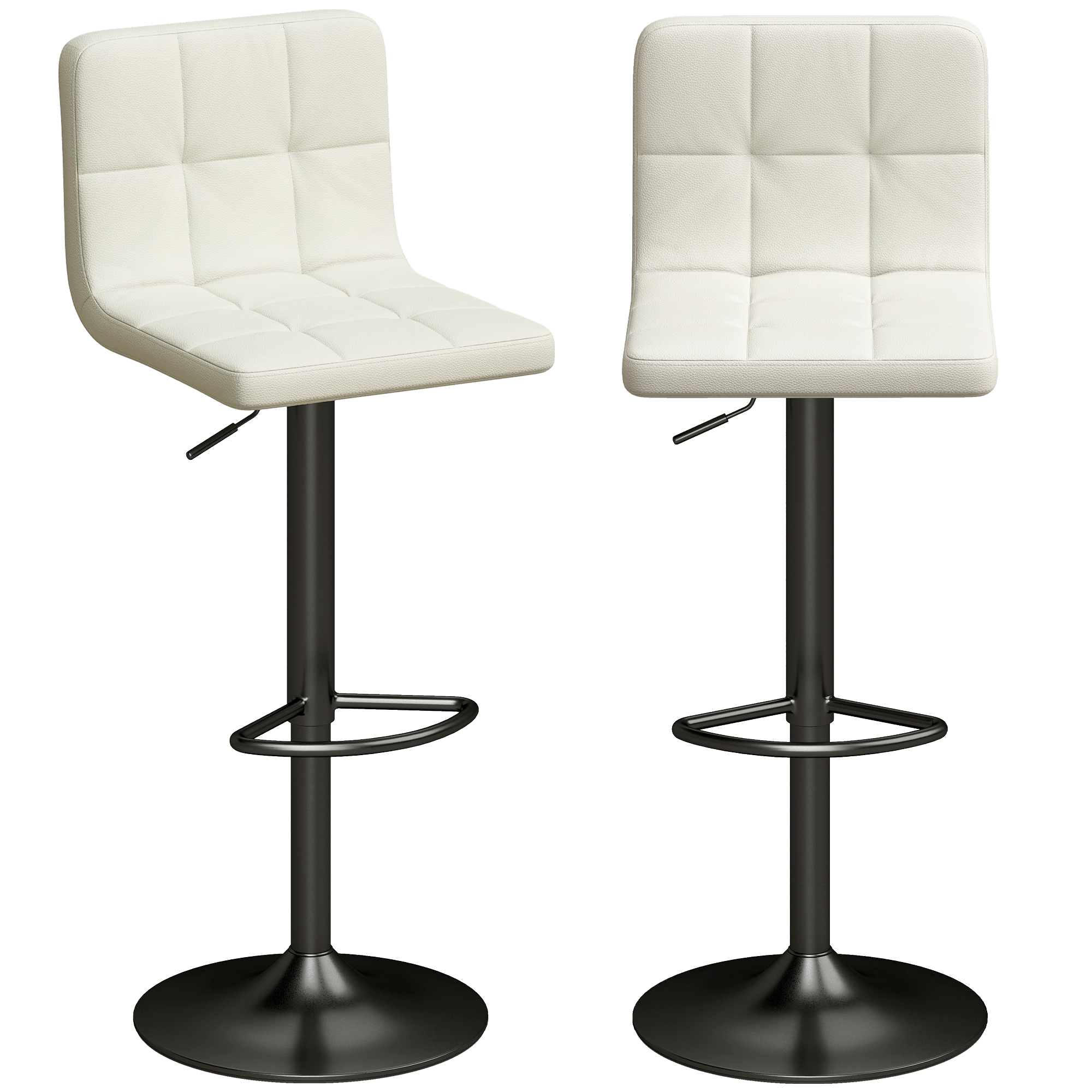 HOMCOM Lot de 2 Tabourets de Bar Réglables avec Repose-pieds, en Cuir PU et Acier, 39.5x44x88-110 cm, Crème