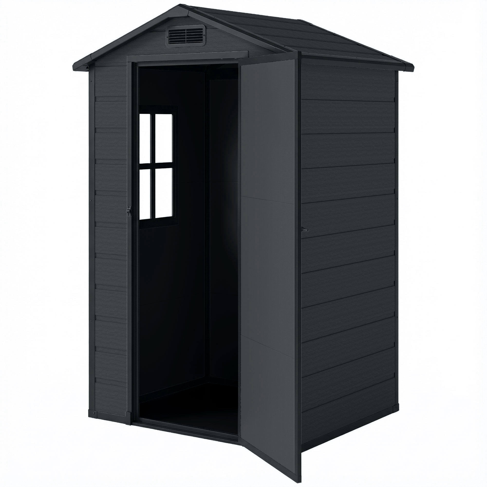 Outsunny Abri à Outils à 2 Entrées avec Fenêtres et Aérations, en PP et Aluminium, 128x104x196 cm, Gris foncé