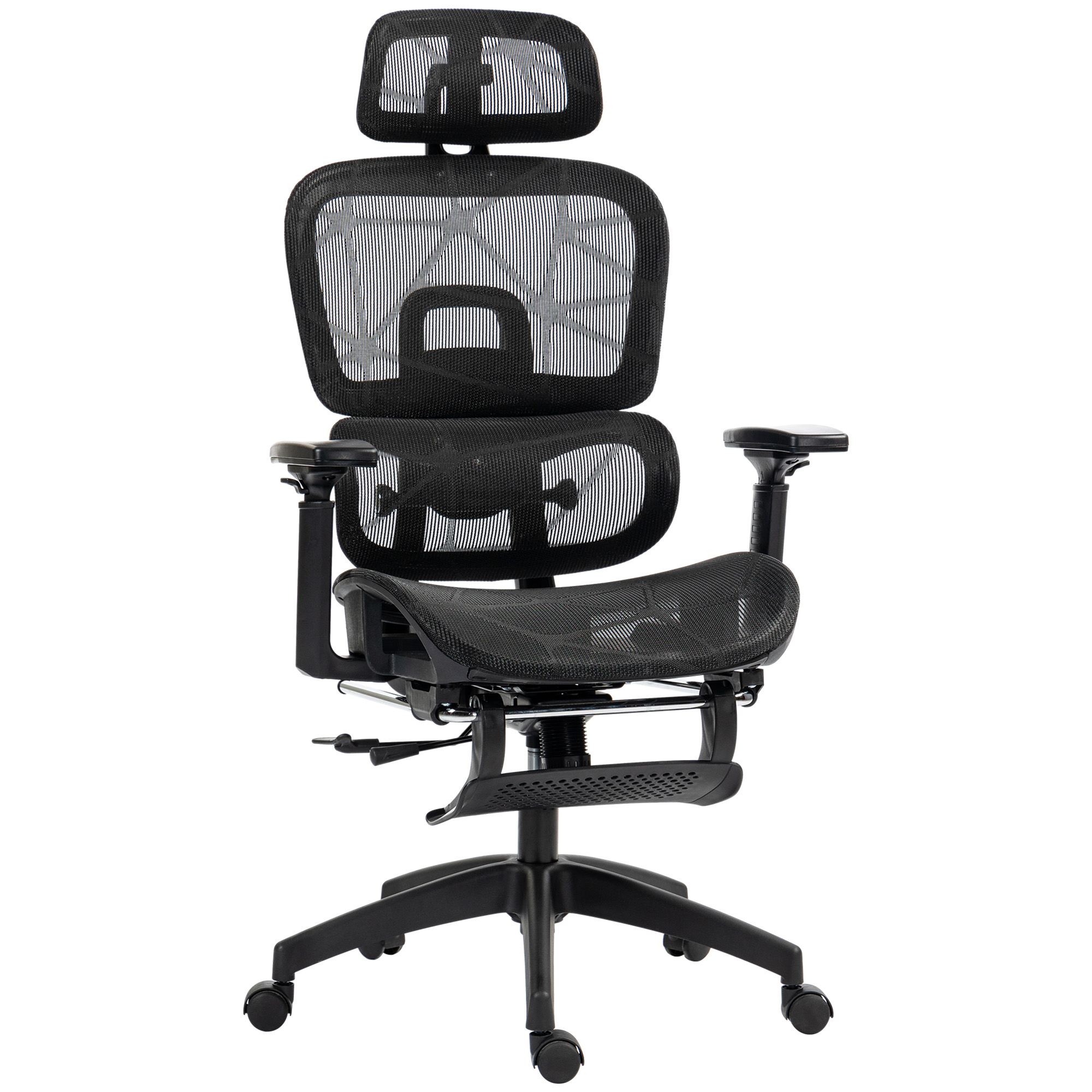 HOMCOM Ergonomiczne Krzesło Biurowe z Pokryciem z Siatki, Regulowane, na Kółkach, z Podłokietnikami, Zagłówkiem, Czarne