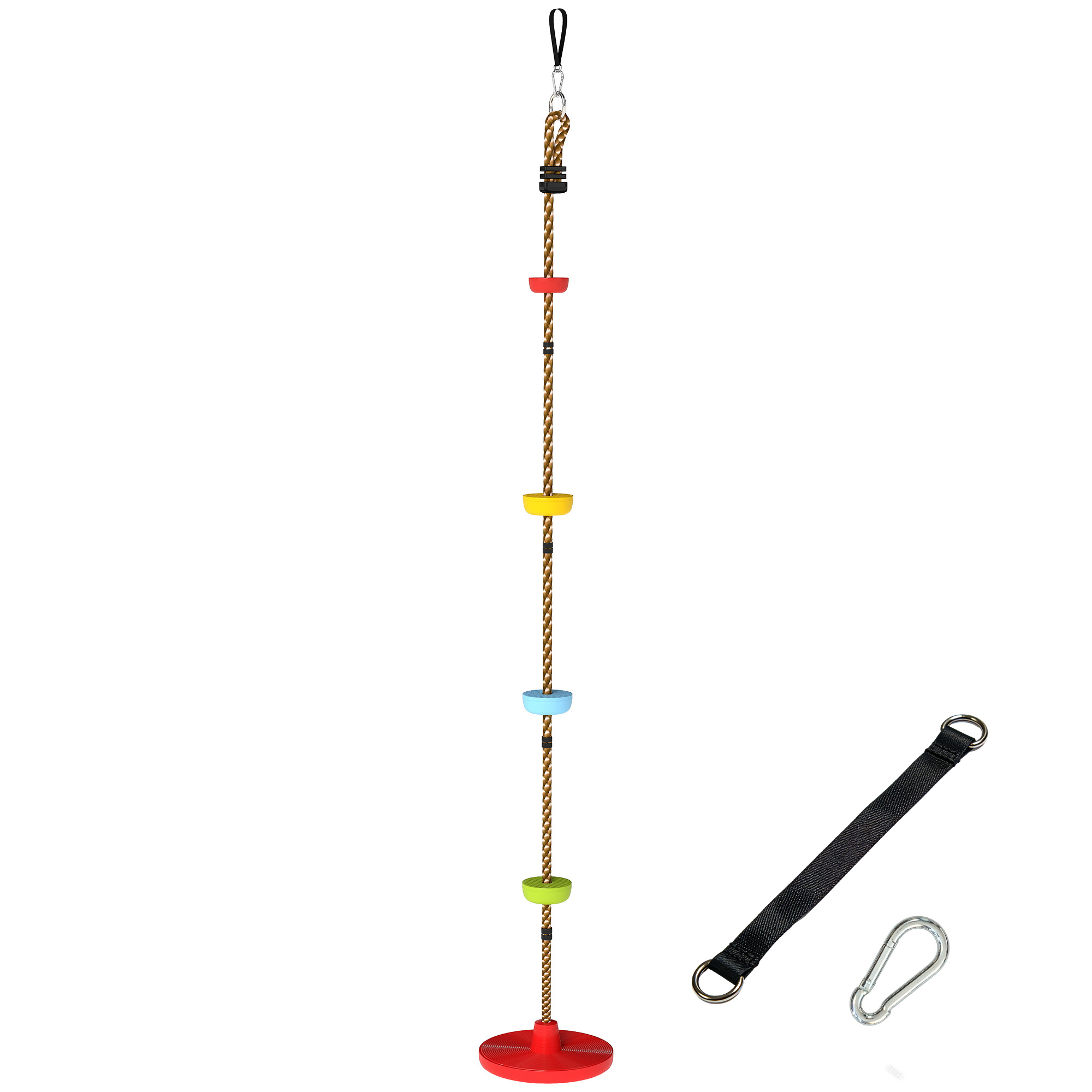AIYAPLAY Corde d'escalade de jardin pour enfants avec marches et siège disque, en HDPE et PE, Rouge