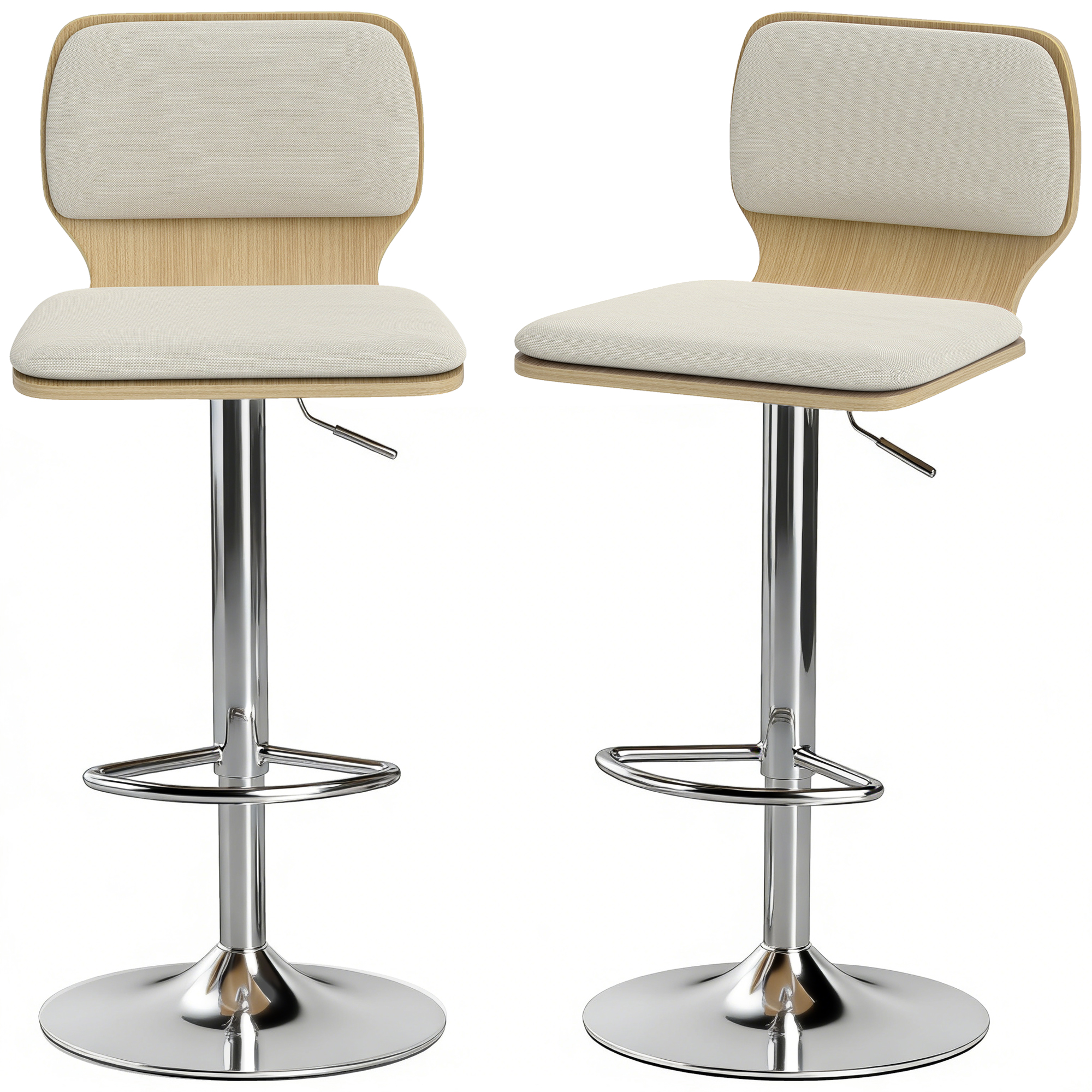 HOMCOM Lot de 2 tabourets hauts de cuisine rotatifs à 360° réglables en hauteur 81-102 cm revêtus lin beige
