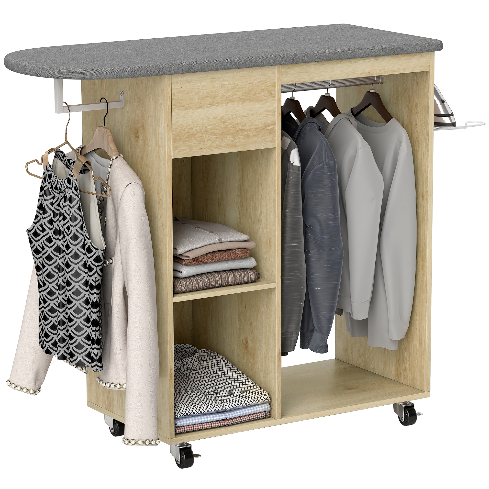 HOMCOM Mobile Asse da Stiro Pieghevole, 131x37x88.5 cm, Bianco