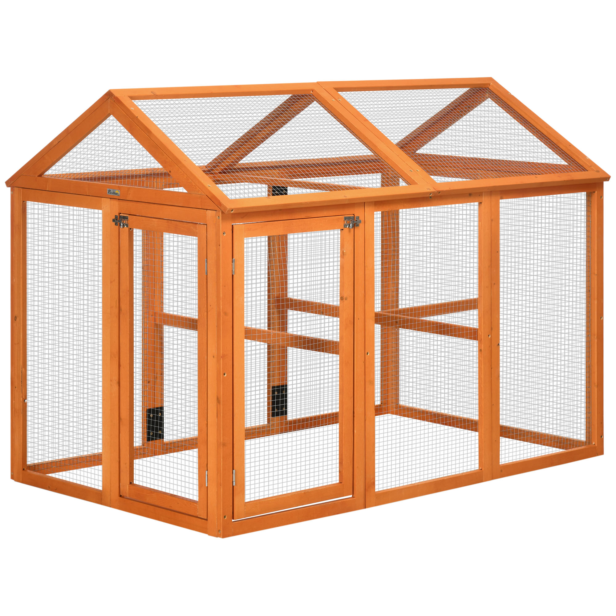 PawHut Gallinero para Exterior 140x88,5x106 cm con 3 Perchas Marco de Madera y 2 Puertas con Cierre Madera Natural