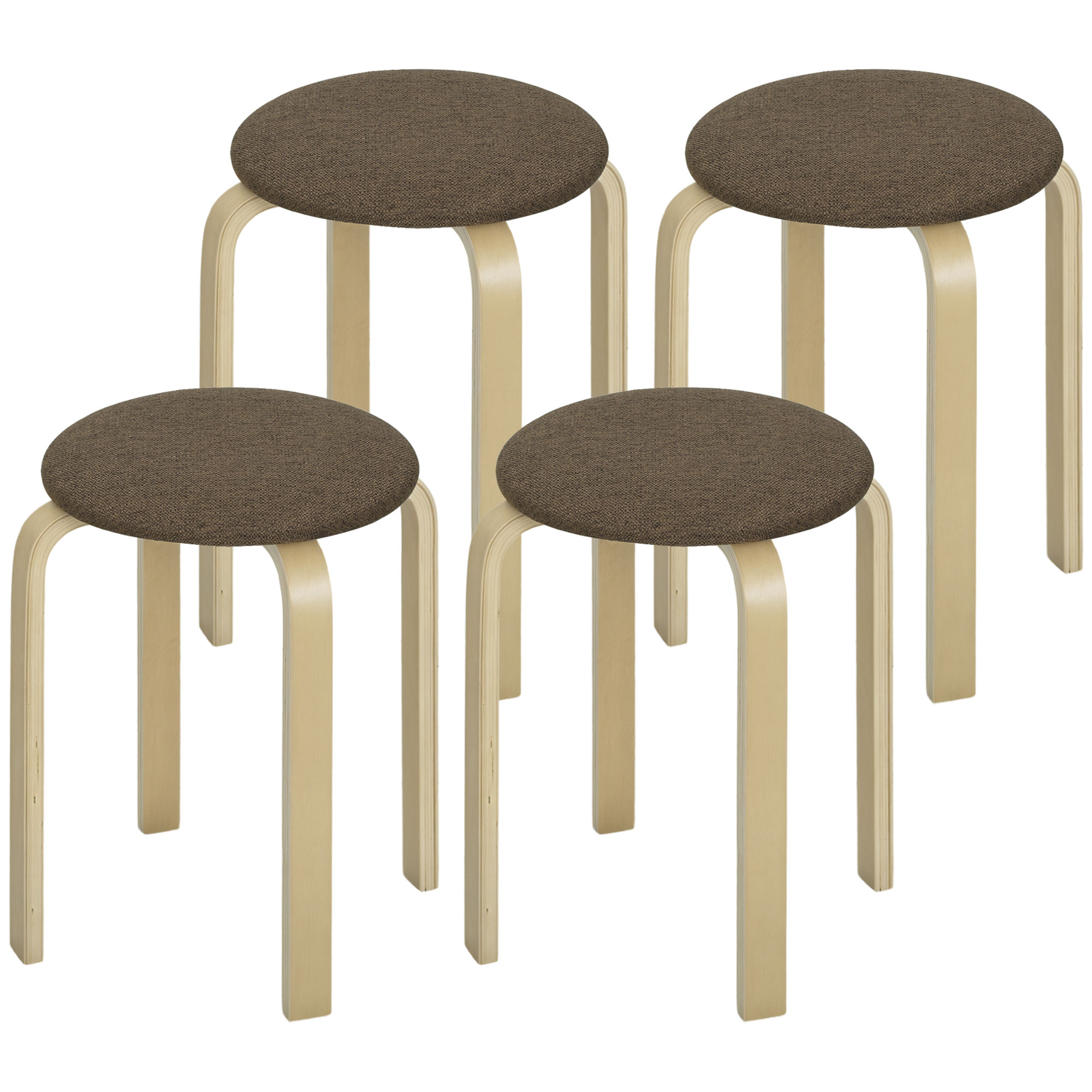 HOMCOM Tabourets rembourrés lot de 4, empilables, surface laquée, pieds en bois, Brun