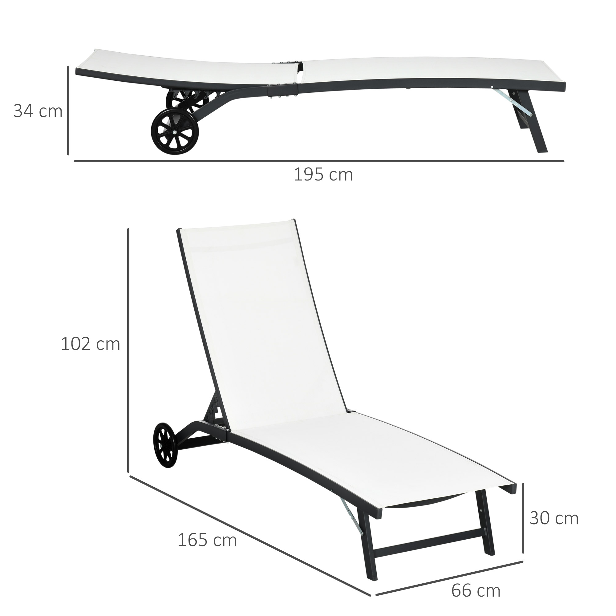  Set de 2 sezlonguri Rabatabile pe 5 Niveluri, sezlonguri din Aluminiu si tesatura Respirabila, 66x165x102 cm, Albastru [2]