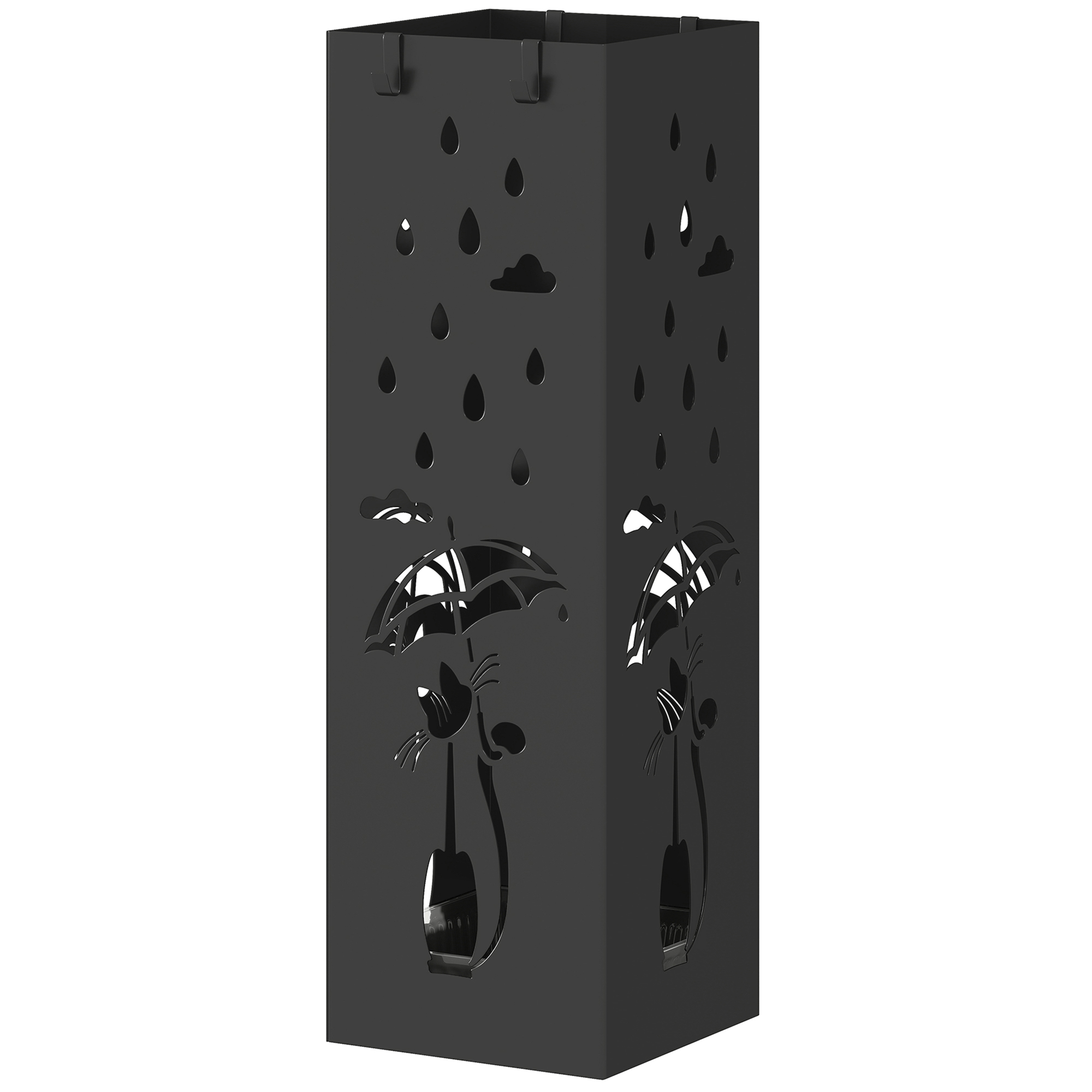 HOMCOM Porte-parapluie carré avec bac, 15.5x15.5x49 cm, Noir