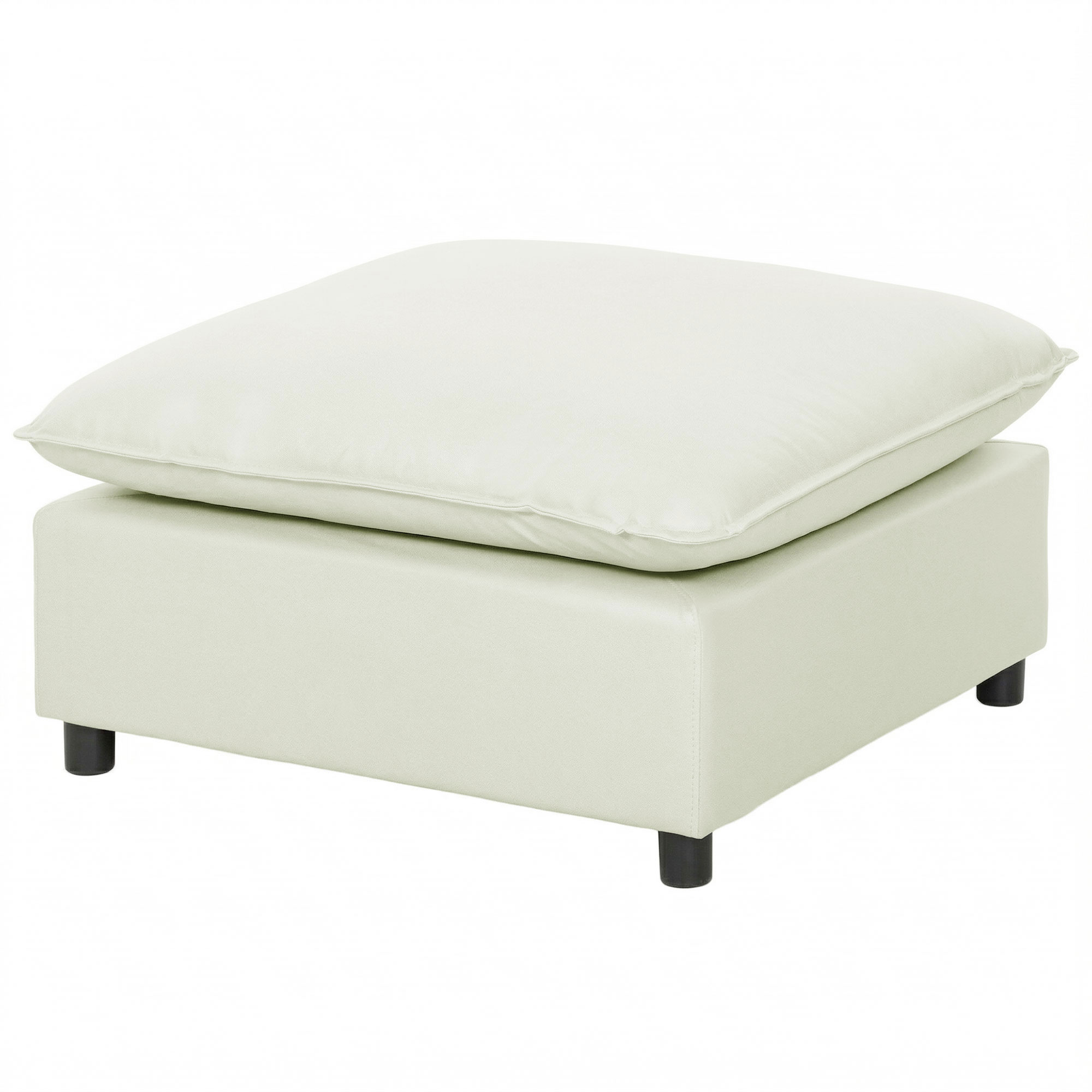 HOMCOM Pouf moderne en tissu, ottomane avec pieds en plastique pour salon et chambre, 75 cm, blanc crème