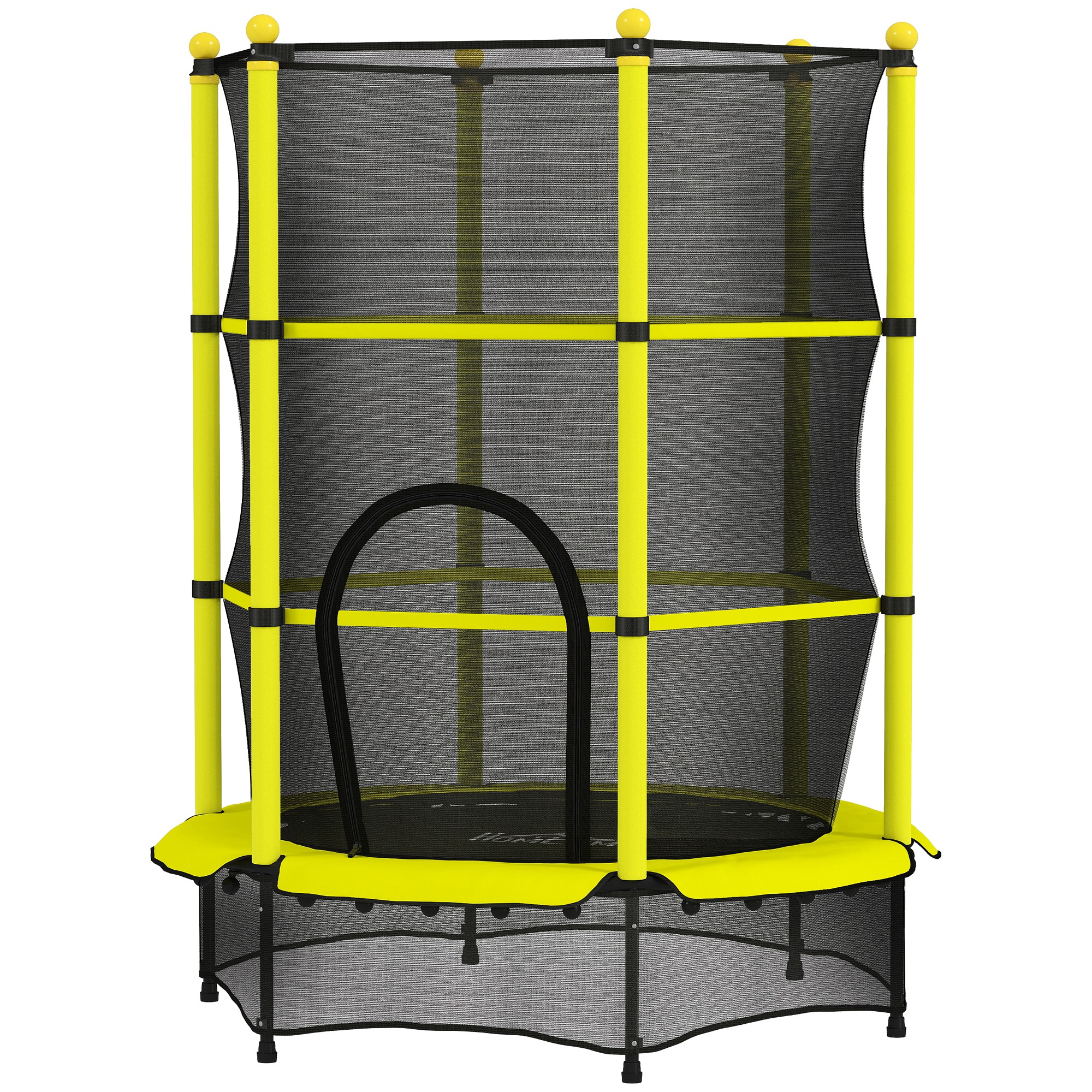 HOMCOM Trampoline enfant Ø140 cm pour 3-10 ans avec filet de sécurité Charge 50 kg pour intérieur extérieur Jaune