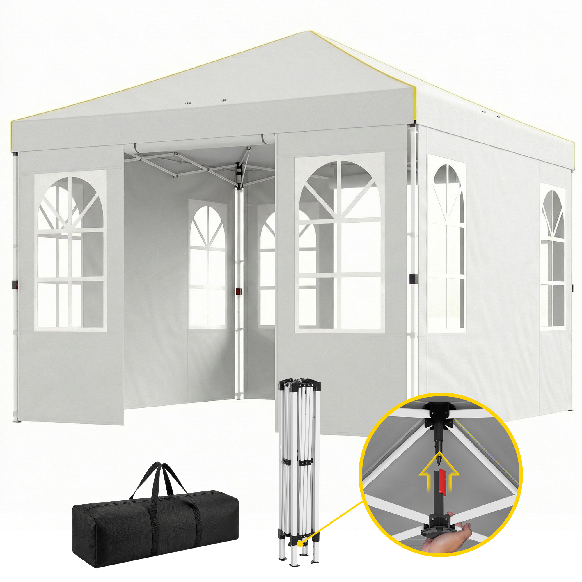 Outsunny Tonnelle pliante 3x3 m Pop-up avec UPF50+ 4 parois amovibles Hauteur réglable et sac de transport Blanc