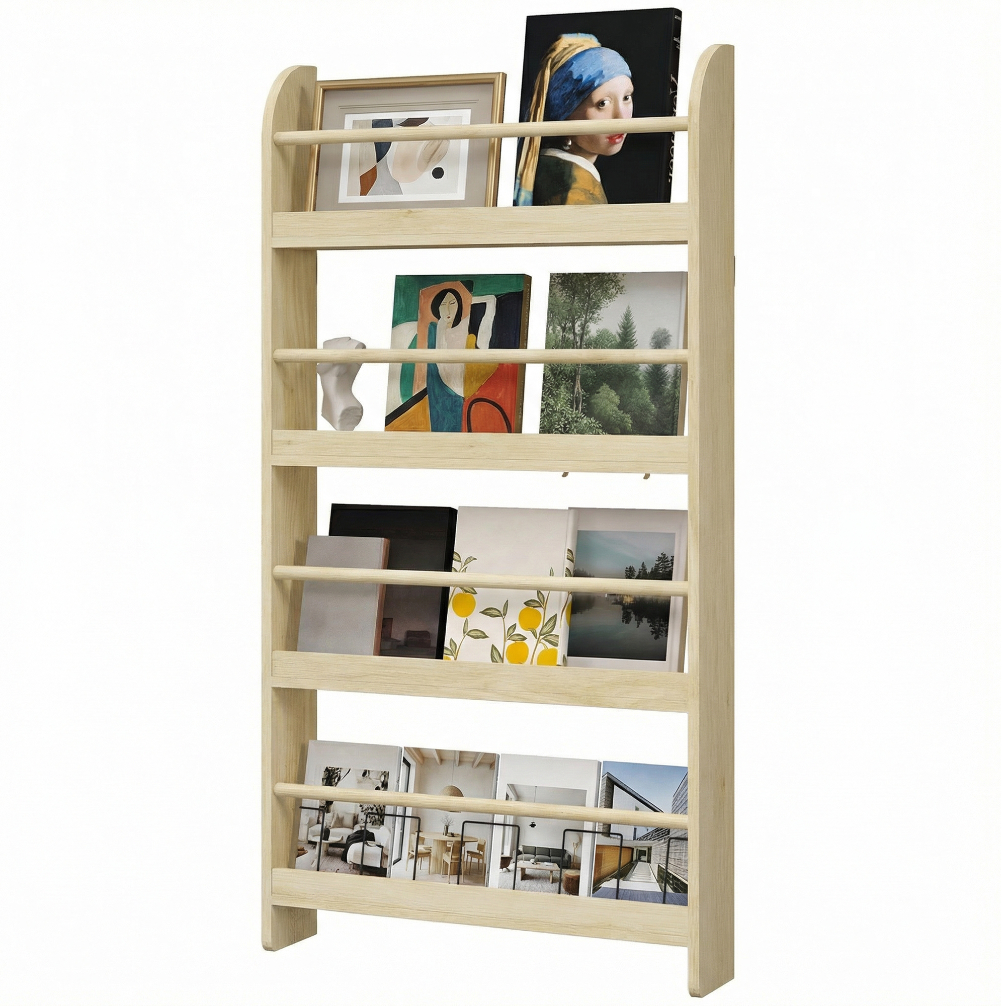 HOMCOM Étagère murale pour livres avec 4 étagères Bibliothèque enfant pour maison bureau Charge 30kg 59x12x113cm Naturel