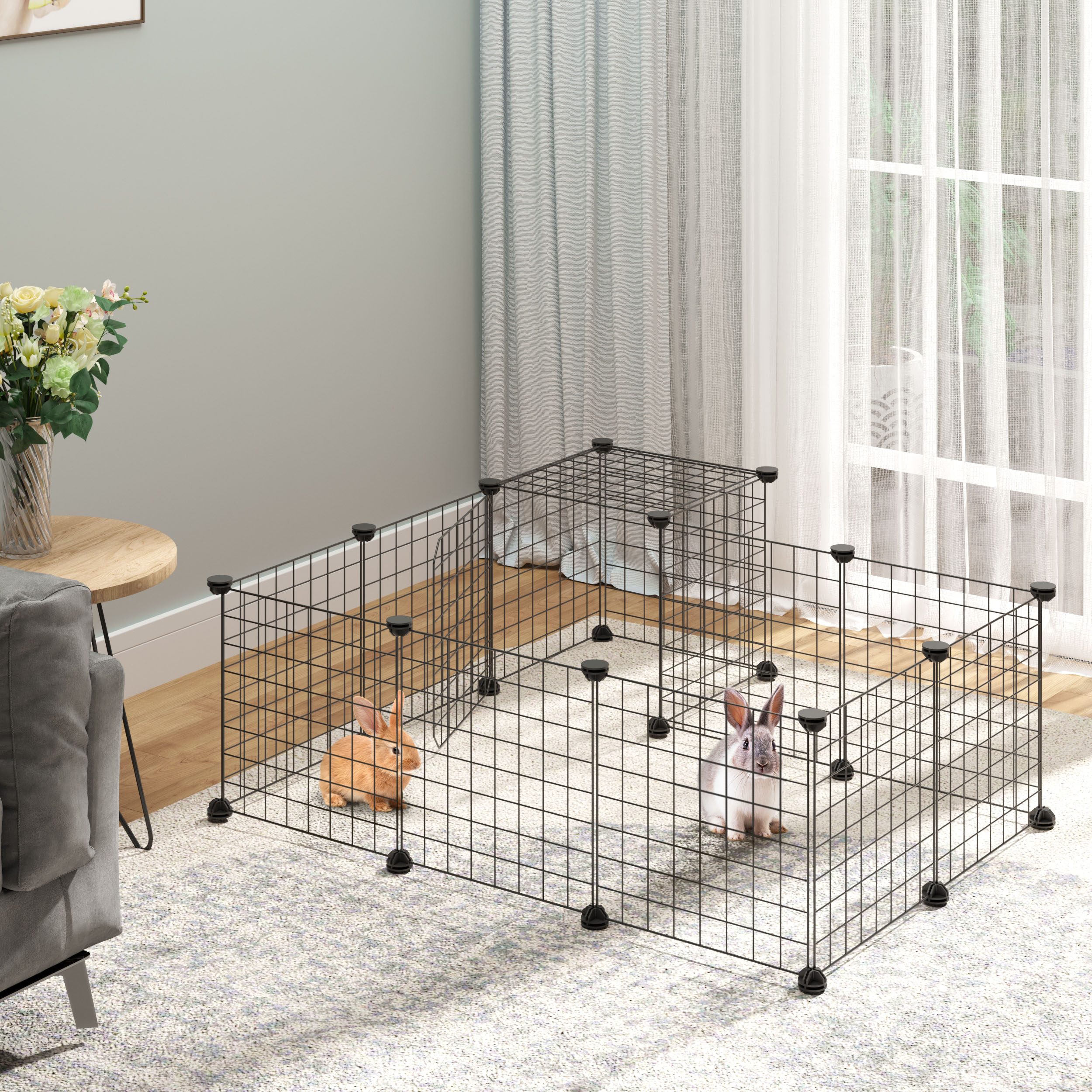 Recinto Modulare PawHut Per Conigli E Porcellini D'India – 27 Pannelli In Metallo E Resina, Forma Personalizzabile