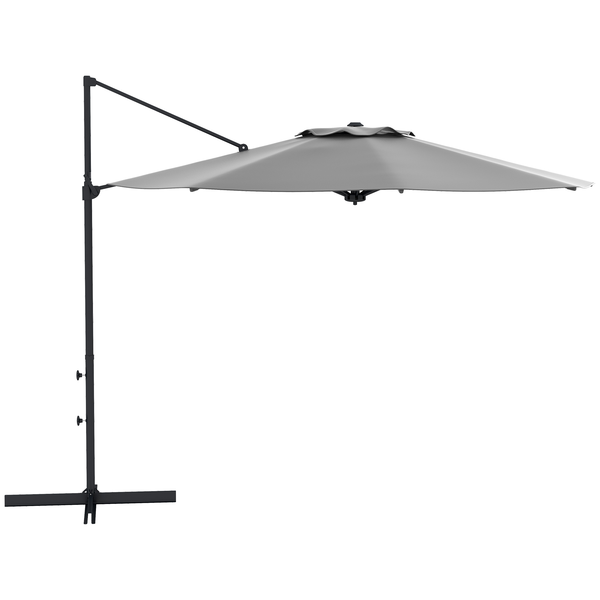 Parasol ogrodowy Outsunny o średnicy ok 3 m z mechanizmem korbowym, regulowany, obrotowy, na balkon, taras, metalowy, kolor ciemnoszary