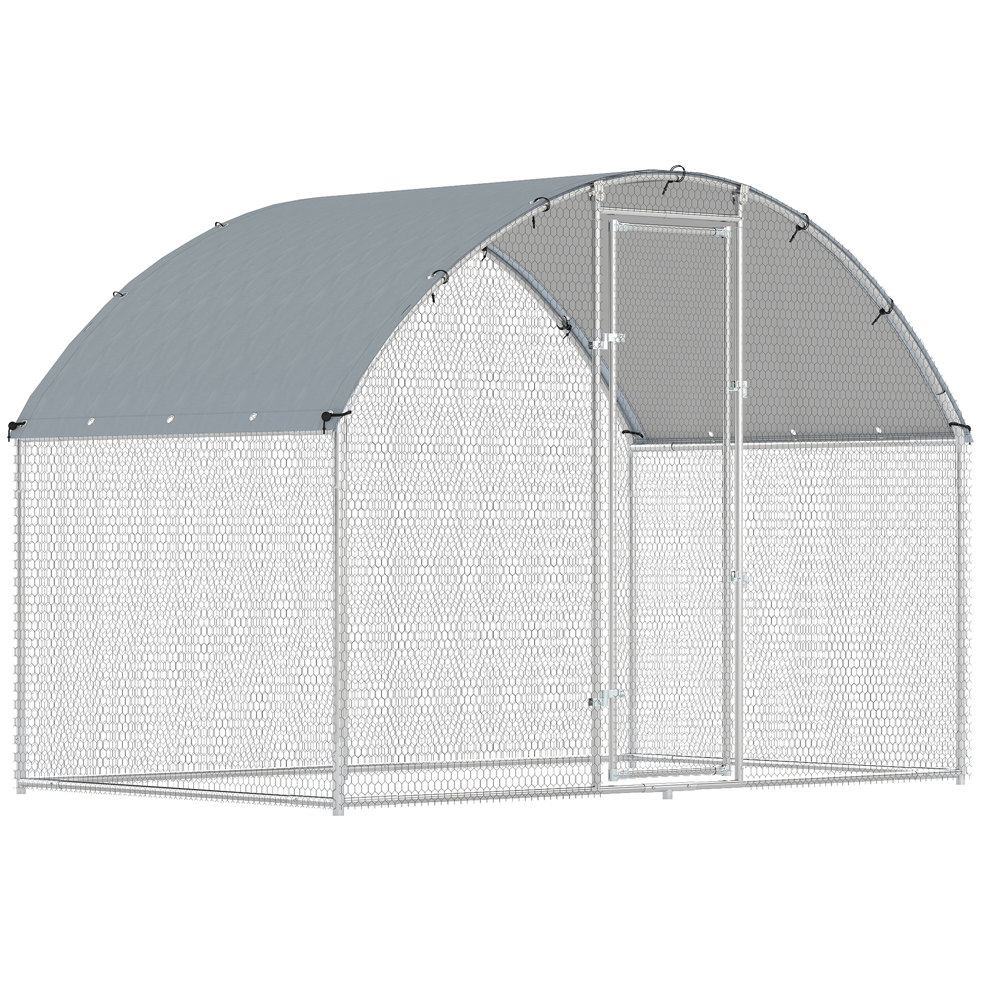 PawHut Pollaio per Galline da Esterno con Tetto Impermeabile e Serratura, in Acciaio Zincato, 2.8x1.7x1.9 m, Argento   Aosom Italy