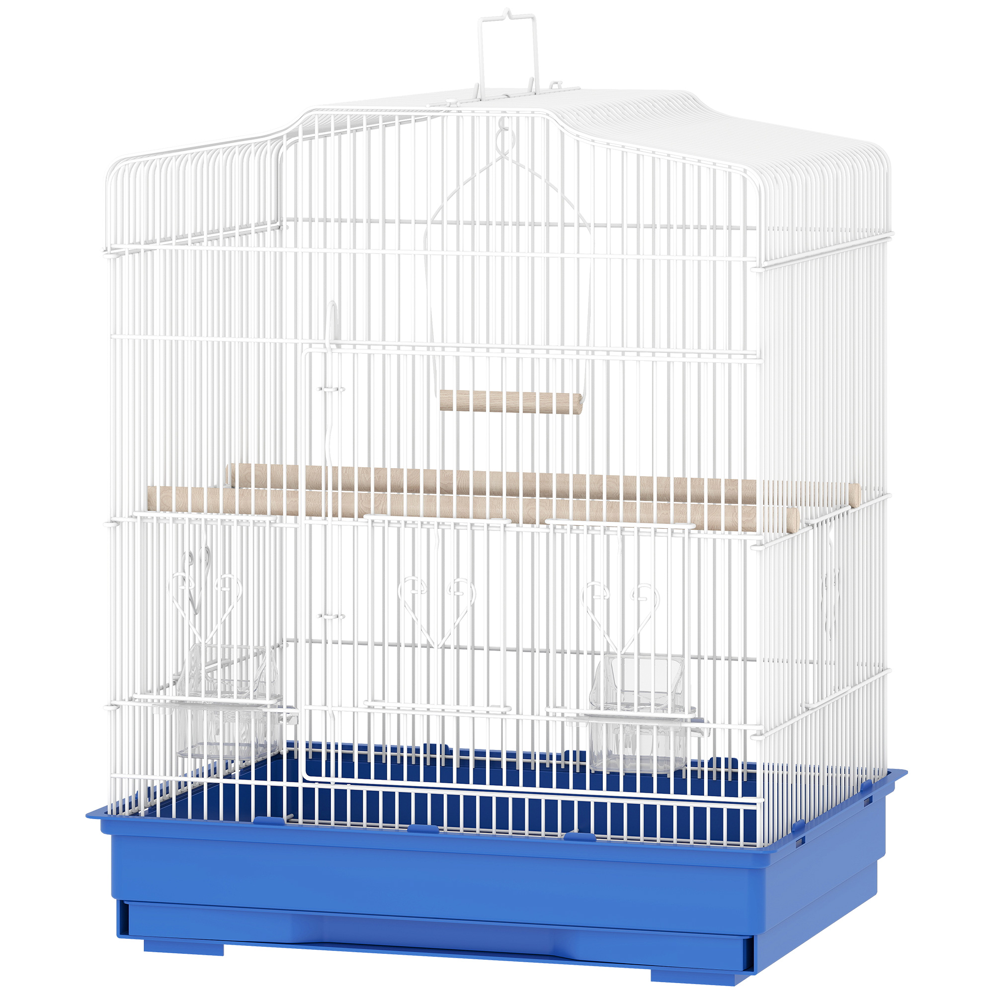 Meilleurs prix pour PawHut Cage pour oiseaux Volière en acier avec 2 mangeoires 2 perchoirs Balançoire et plateau amovible Poignée 46,5x36x59 cm Bleu