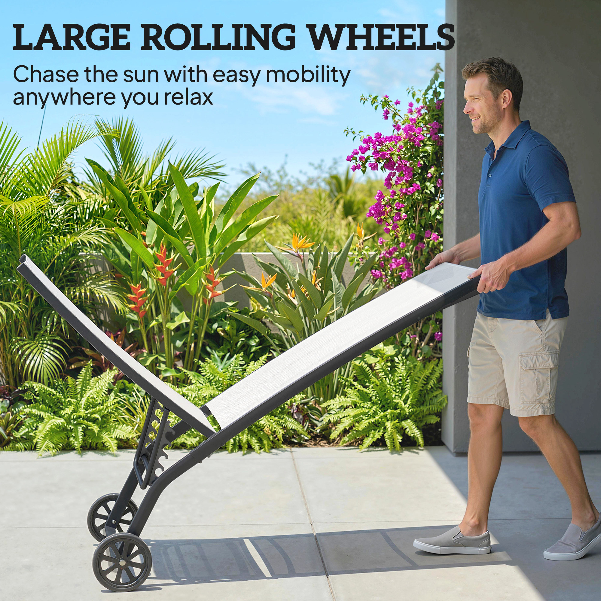  Set de 2 sezlonguri Rabatabile pe 5 Niveluri, sezlonguri din Aluminiu si tesatura Respirabila, 66x165x102 cm, Albastru [4]