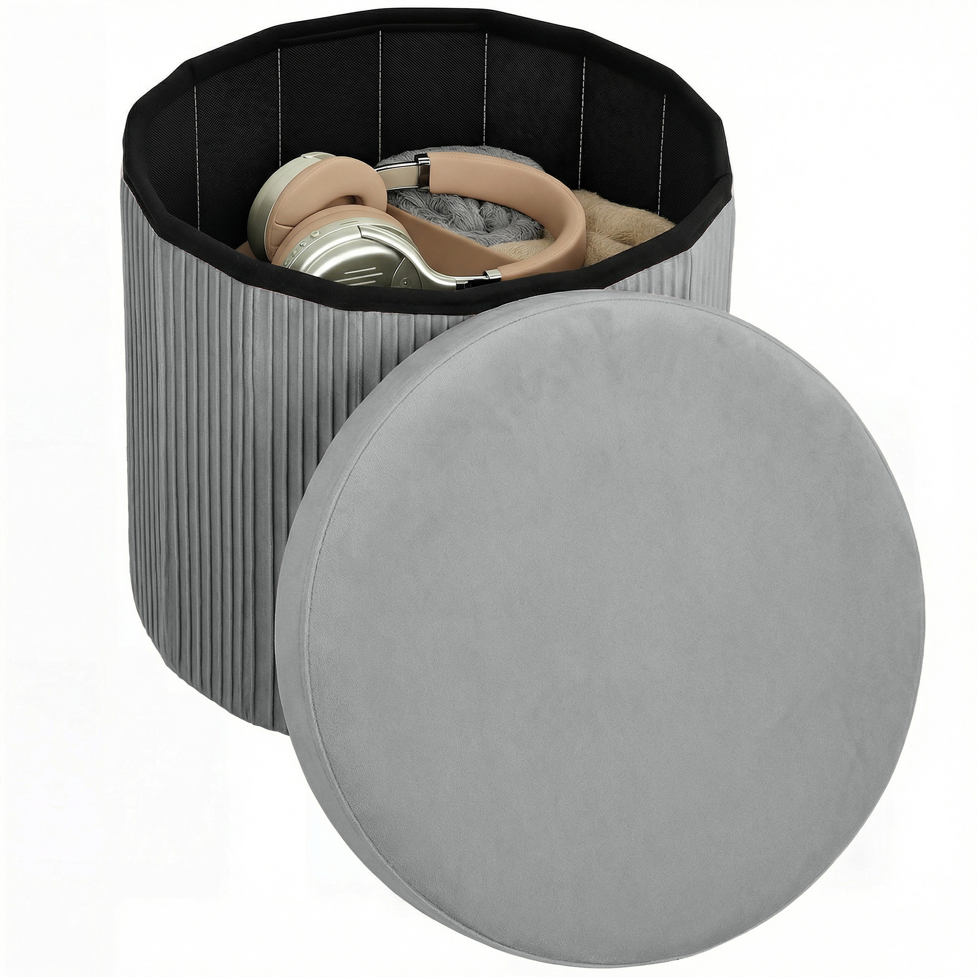 HOMCOM Pouf de Rangement Banc de Rangement Pliable 35 L 38x38x38 cm Revêtement en Velours Coffre de Rangement Gris foncé