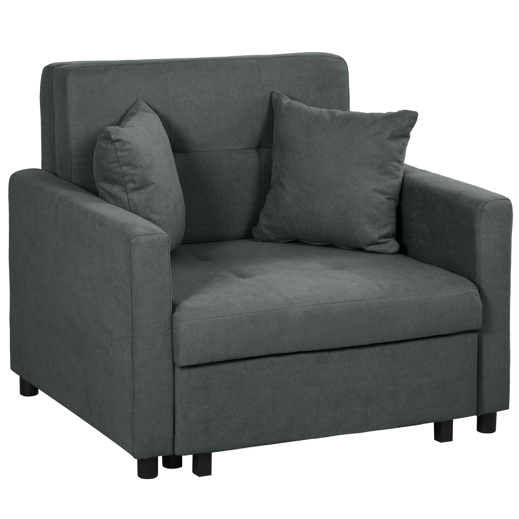 HOMCOM Sillón Cama en Tejido Efecto Terciopelo Gris con 2 Cojines y Espacio Contenedor, 100x98x88 cm