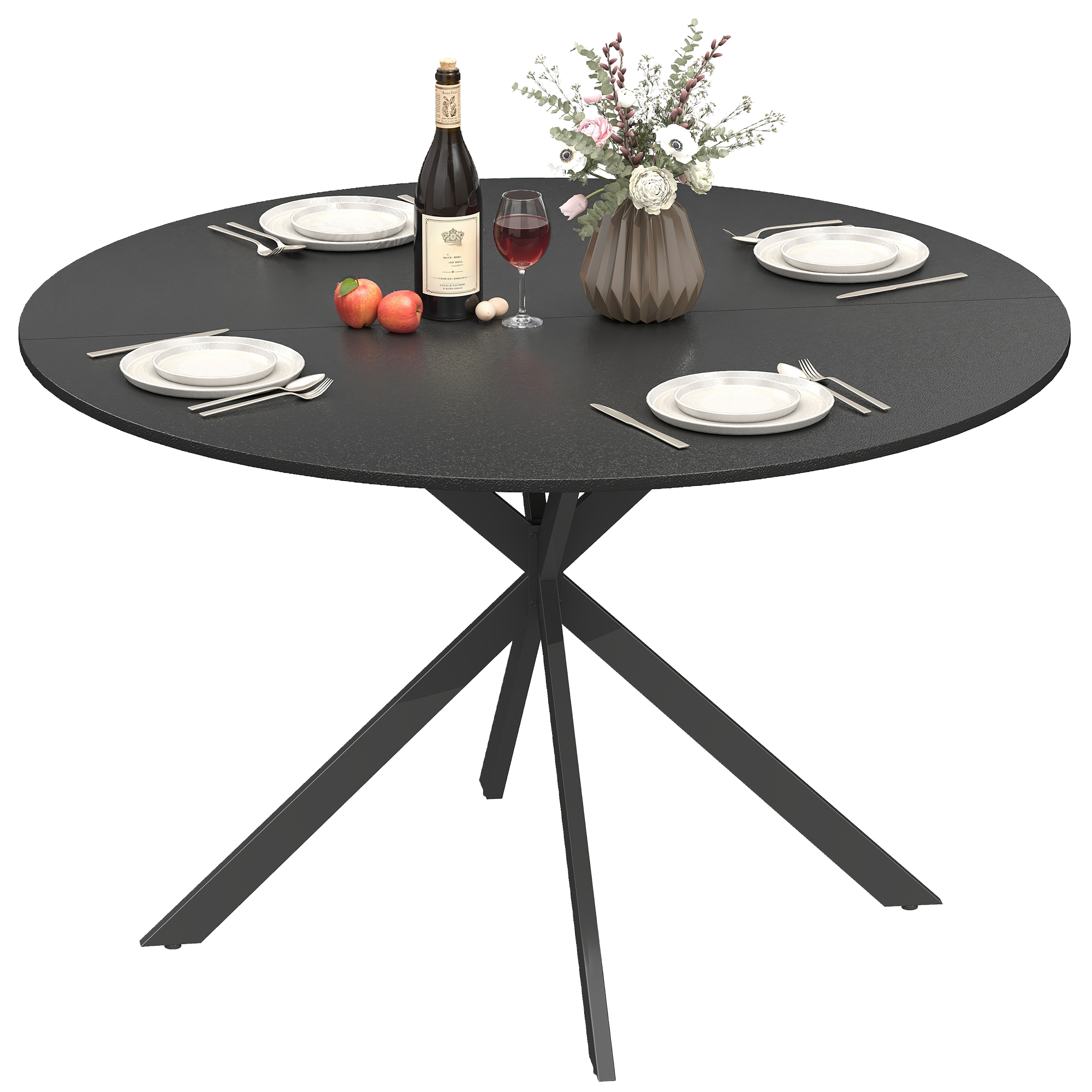 Table à manger ronde pour 4 personnes, table de cuisine style industriel avec pieds en acier, pour salle à manger, cuisine, Noir