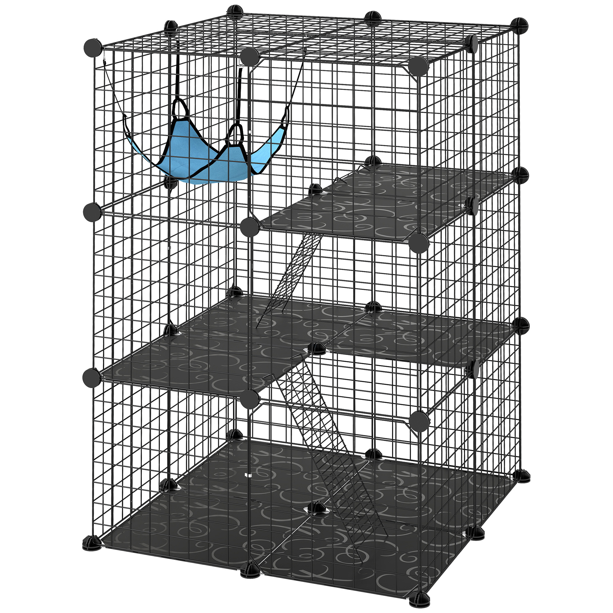 Comparer les prix de PawHut Cage pour chats enclos personnalisable 3 niveaux, 105cm, Noir