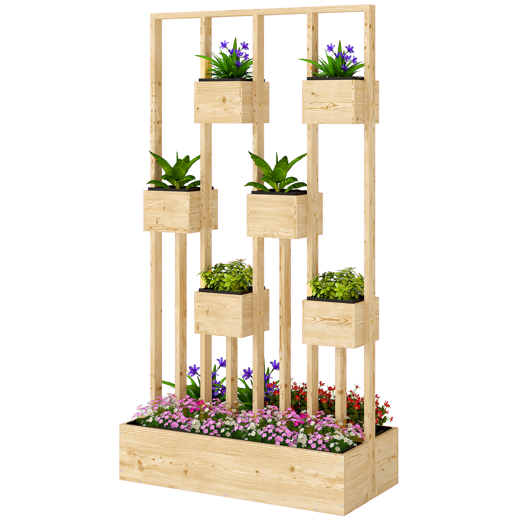 Outsunny Bac surélevé avec treillis et paniers, jardinière en bois, 90 x 45 x 170 cm