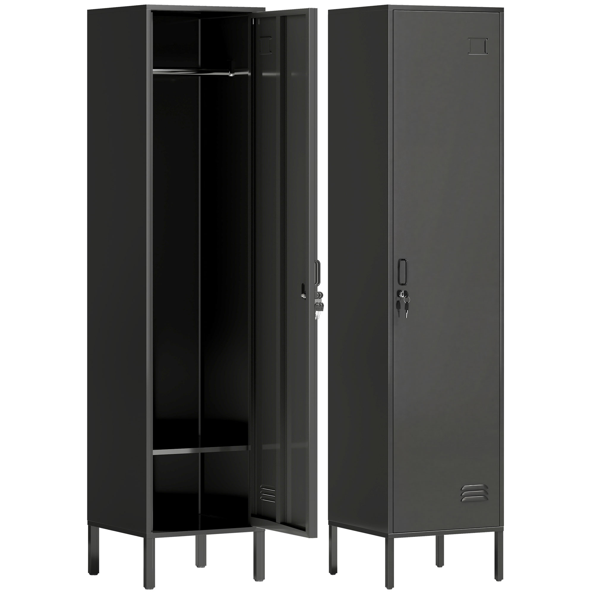 HOMCOM Casier métallique avec porte verrouillable et tringle, casier en acier individuel pour la maison ou le bureau, Noir