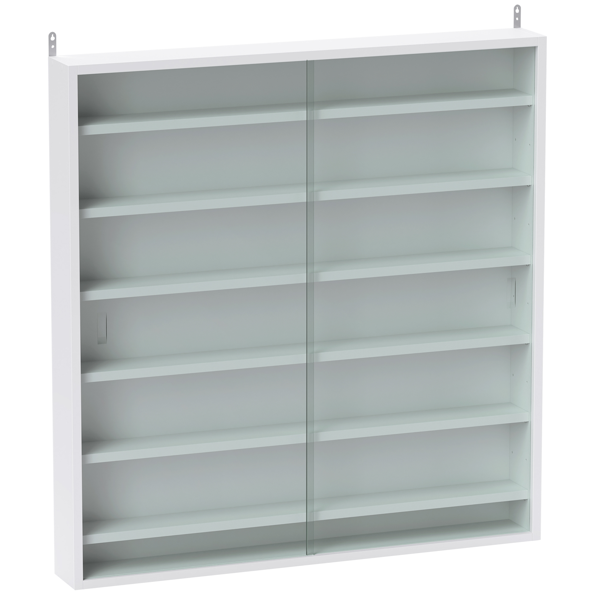 HOMCOM Vitrine zur Auslage von Sammlungen mit 7 Ebenen, Wandvitrine, mit verstellbaren Einlegeböden und 2 Schiebetüren aus Glas, für Parfüms, Deko-Figuren, 80x9,5x83 cm, Weiß Aosom
