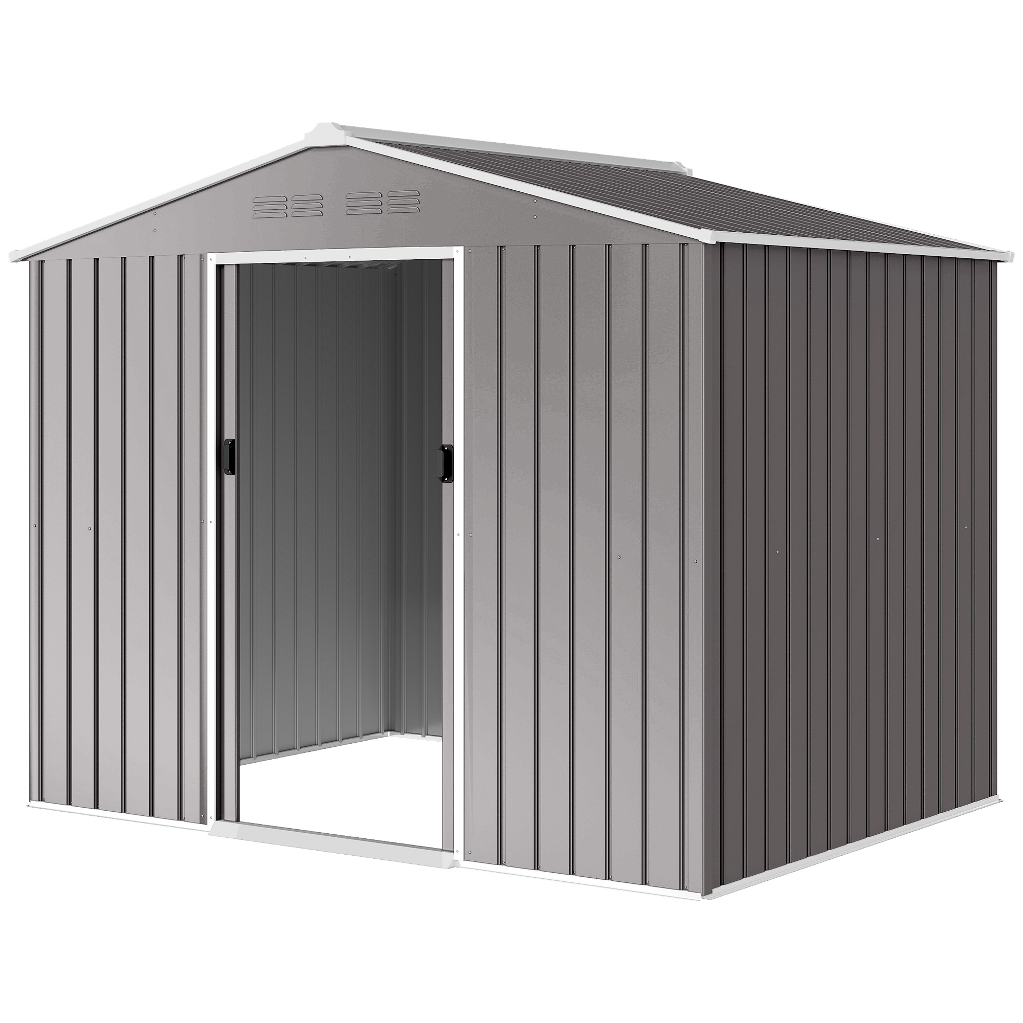 Outsunny Abri de jardin 2,3x1,7 m en acier avec prises d'air et double porte coulissante, effet bois