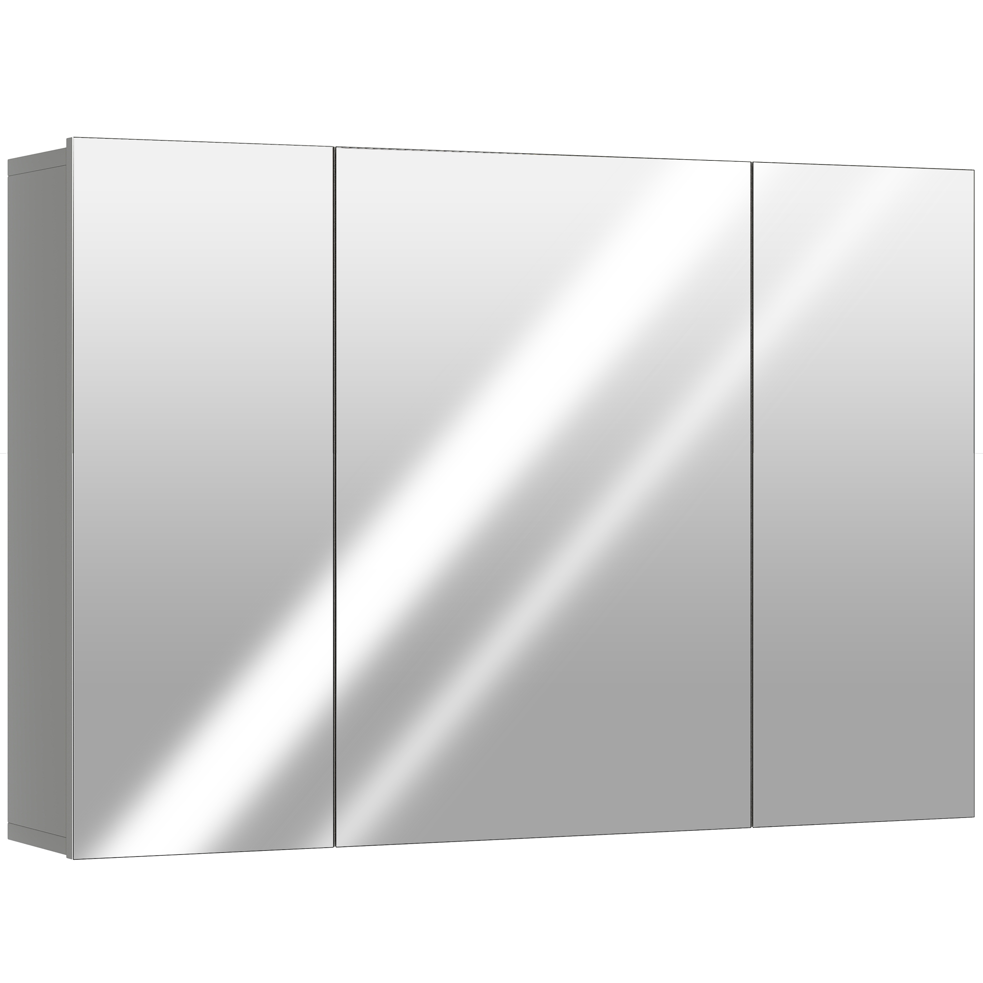 kleankin Wand-Badezimmerschrank mit 3 Spiegeltüren und verstellbaren Regalen aus MDF Grau Maße 90L x 15l x 60H cm Aosom