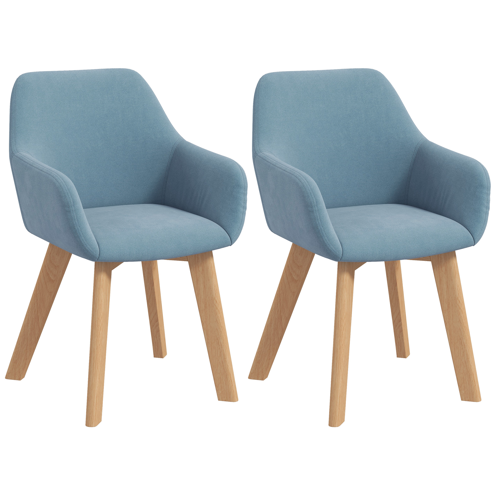 HOMCOM Set mit 2 Esszimmerstühlen, gepolsterter Sitz aus samtartigem Polyesterstoff, Holzbeine, für Küche Wohnzimmer Schlafzimmer Büro, blau Aosom