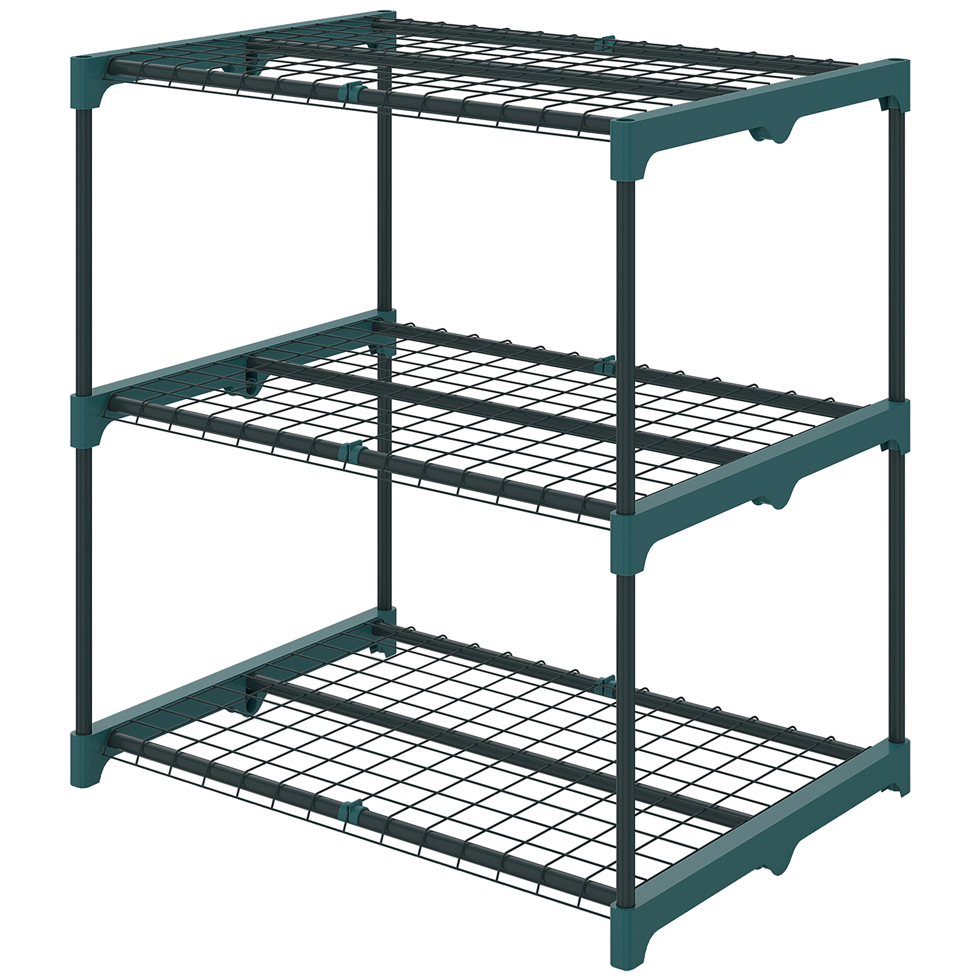 Outsunny Support plantes 3 niveaux, 72 cm de hauteur, support à fleurs intérieur/extérieur, étagère à plantes en acier, Vert foncé