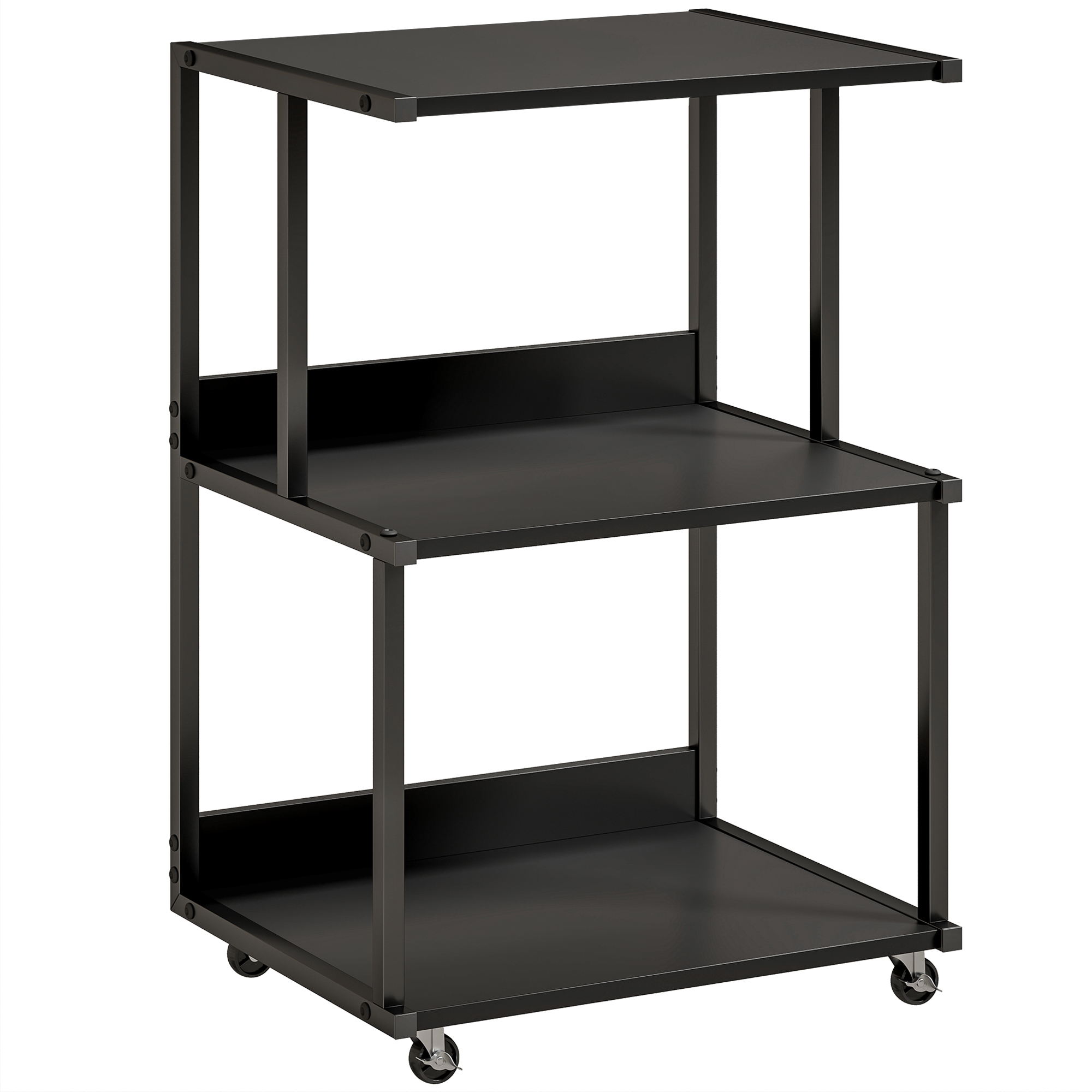 HOMCOM Druckerwagen 3 Ebenen, Druckerhalter mit Feststellrollen, platzsparend aus Metall und Holz, für Zuhause, Studio, Büro, Industrie, 50x40x75cm, Schwarz Aosom