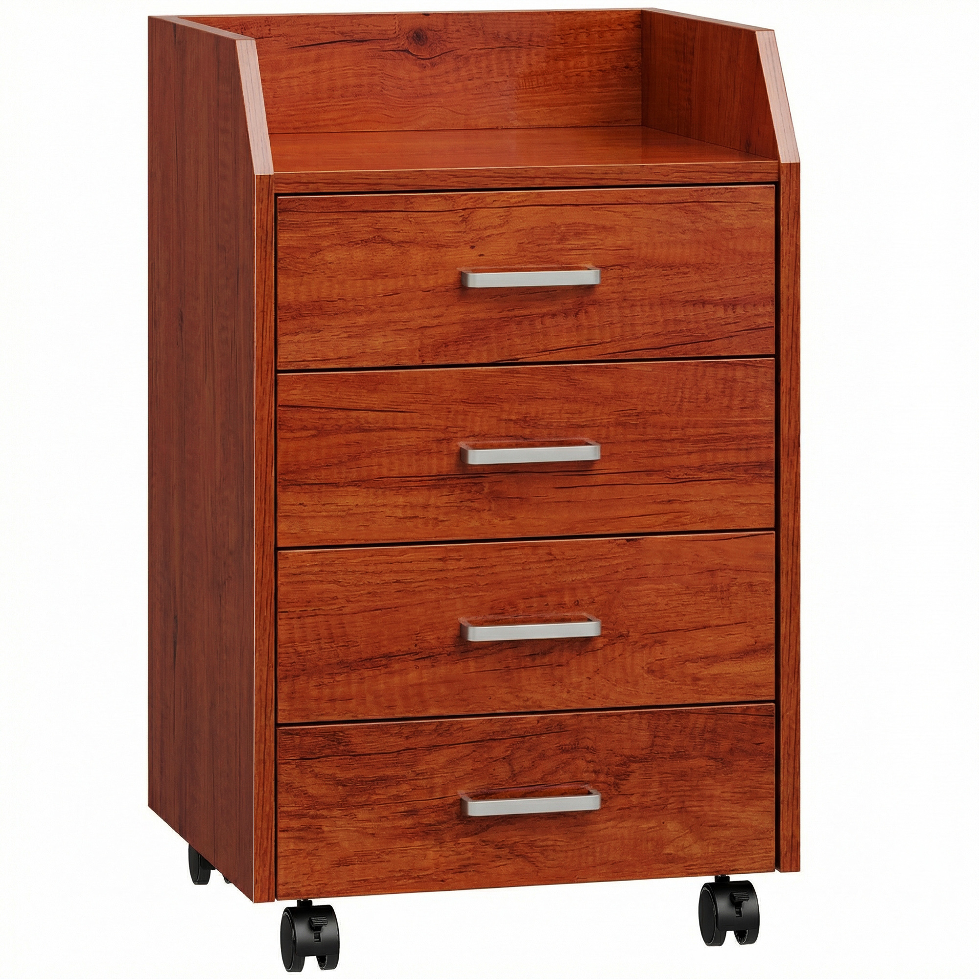 Vinsetto Schubladenkommode mit Rollen, Büroschrank mit 4 Schubladen, mobiler Aktenschrank für Arbeitszimmer, Wohnzimmer, passend unter den Schreibtisch, 40x36x65 cm, Braun Aosom
