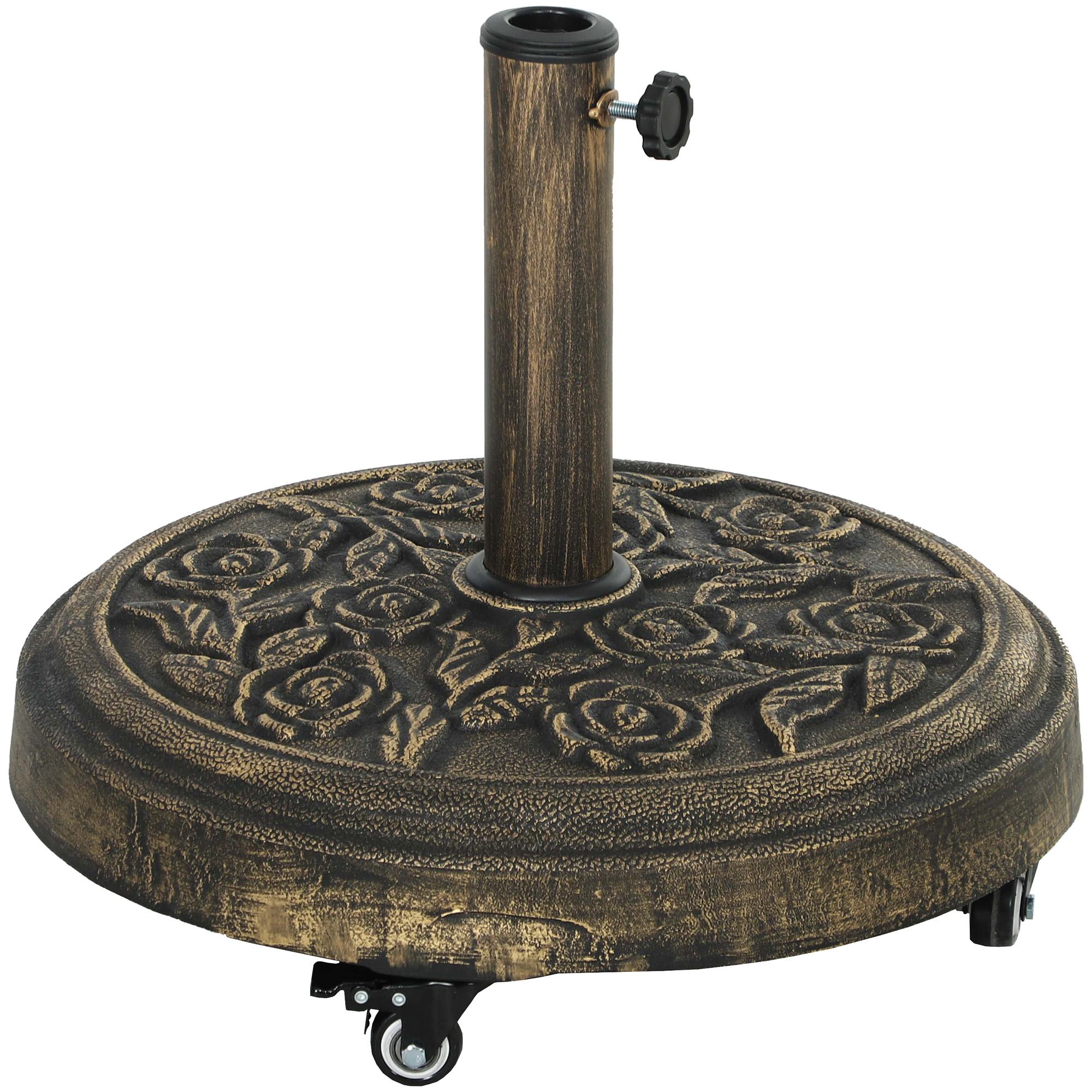 Outsunny Runder Sonnenschirmständer für den Außenbereich, 21 kg, Harz-Sockel mit Rollen, passend für Stangen 32mm/38mm/48mm, für Garten, Terrasse, Pool, Bronze Aosom