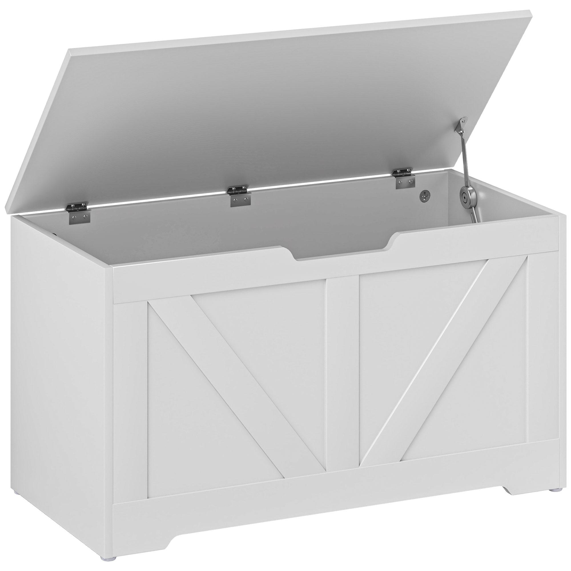 HOMCOM Aufbewahrungsbox, Aufbewahrungsbank mit klappbarem Deckel und Sicherheitscharnieren, rustikaler Stil, Möbel für Diele, Flur, Schlafzimmer, Wohnzimmer, 80 x 40 x 45 cm, weiß Aosom