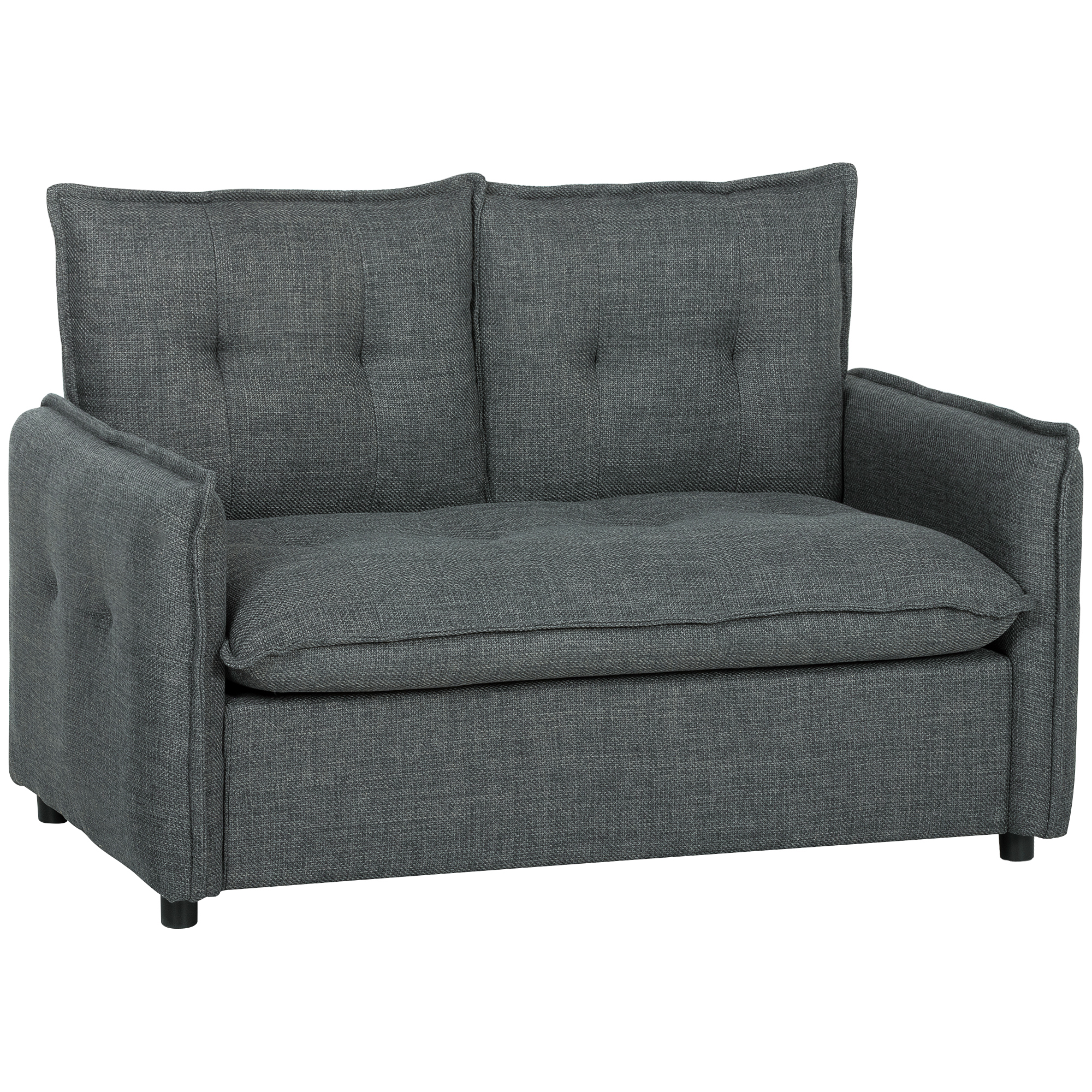 HOMCOM 2‑Sitzer‑Sofa, modernes Wohnzimmersofa 131 cm mit gepolsterter Sitzfläche, Taschenfederkissen, dicker Rückenlehne und Stepp‑Design, Leinenstoff, für Schlafzimmer, Wohnung, kleine Räume, dunkelgrau Aosom