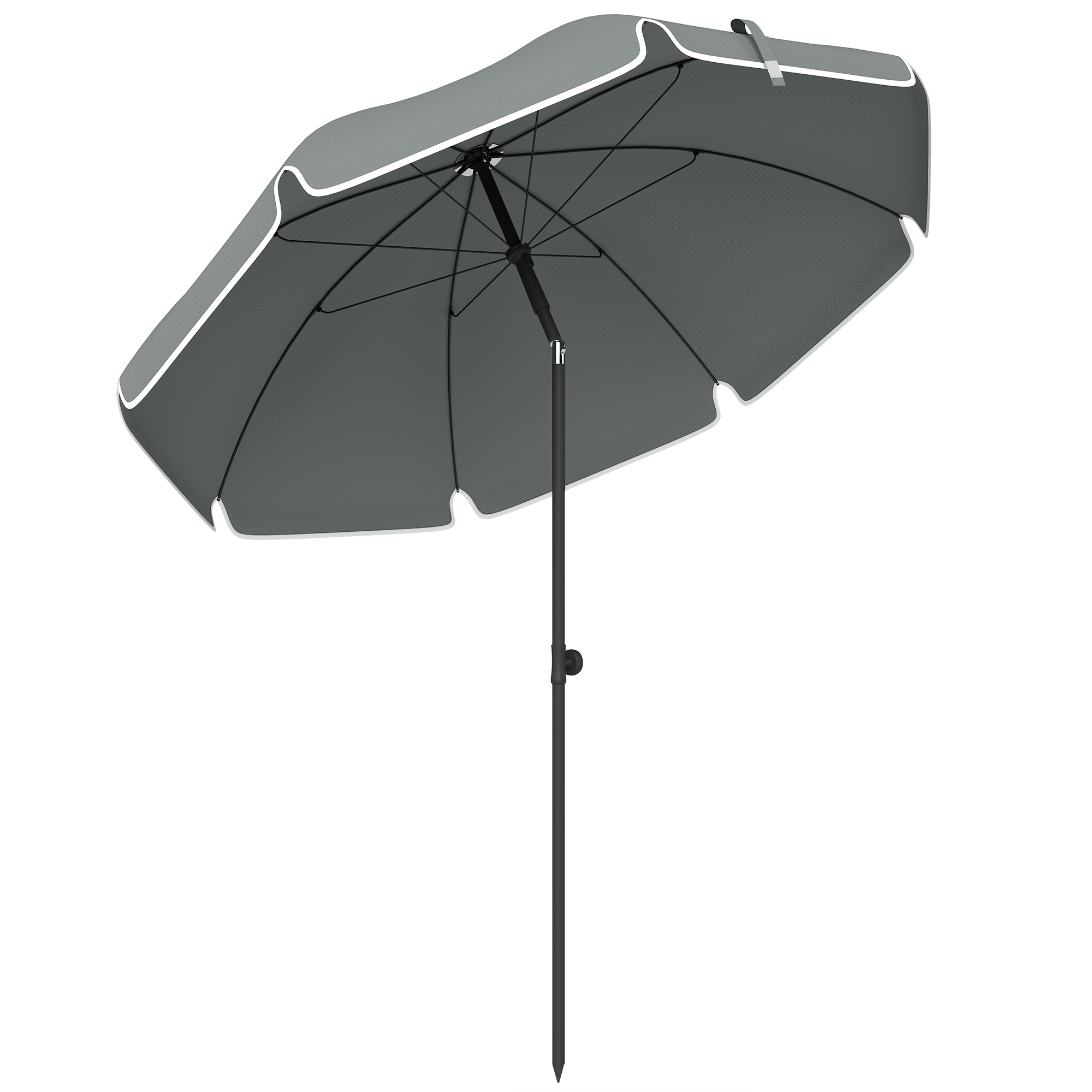 Outsunny Strandsonnenschirm Ø150 cm mit Anker, Neigbares Dach 30°, Strandsonnenschirm mit 8 Metallstreben und Tragetasche, für Außen, Terrasse, Strand, Dunkelgrau Aosom