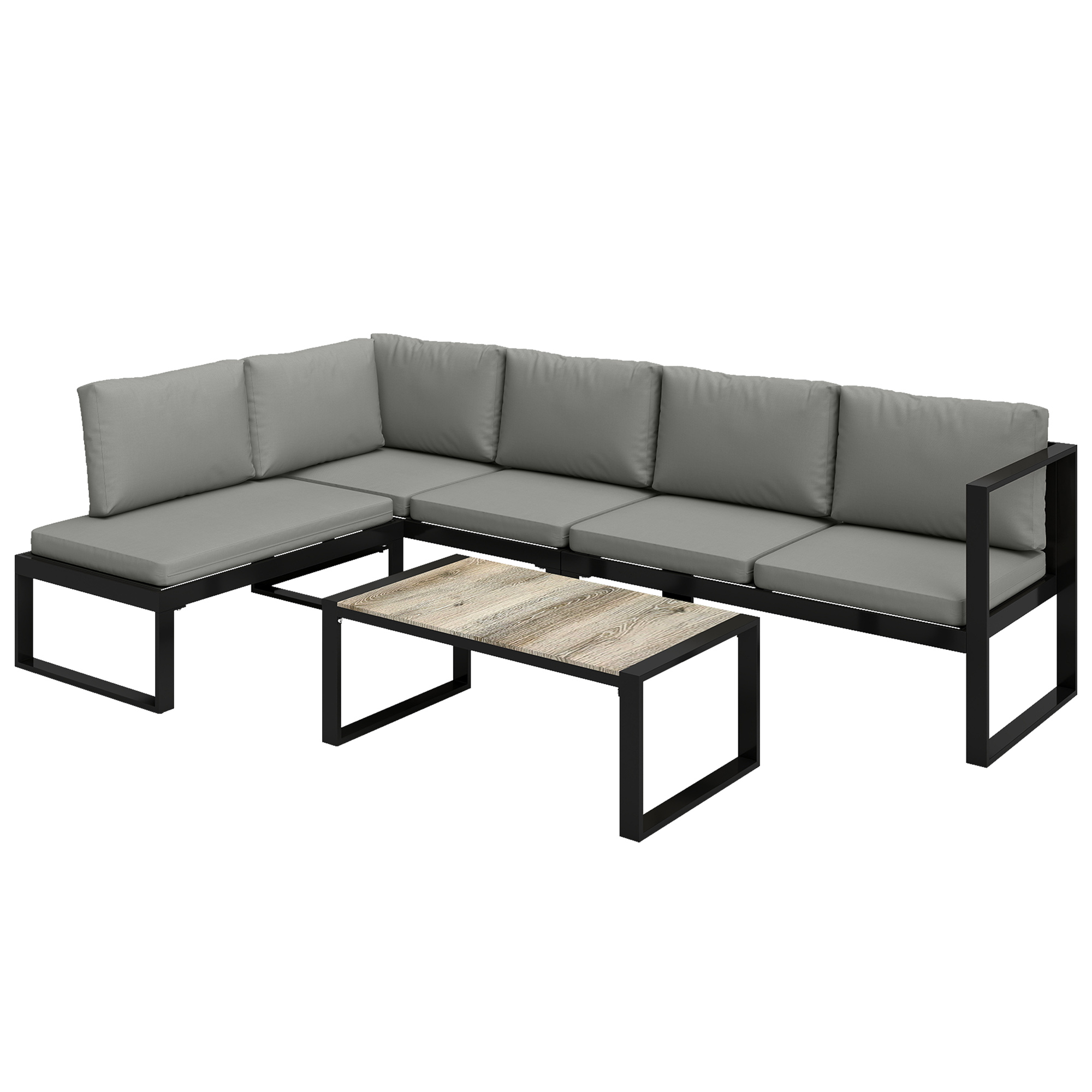 Outsunny Außen-Eck-Gartenlounge für 5 Personen, modulare Sofas, Sessel ohne Armlehnen, Couchtisch, Kissen, Metallgestell und Textilene, Gartenmöbel für Terrasse & Balkon, Grau Aosom